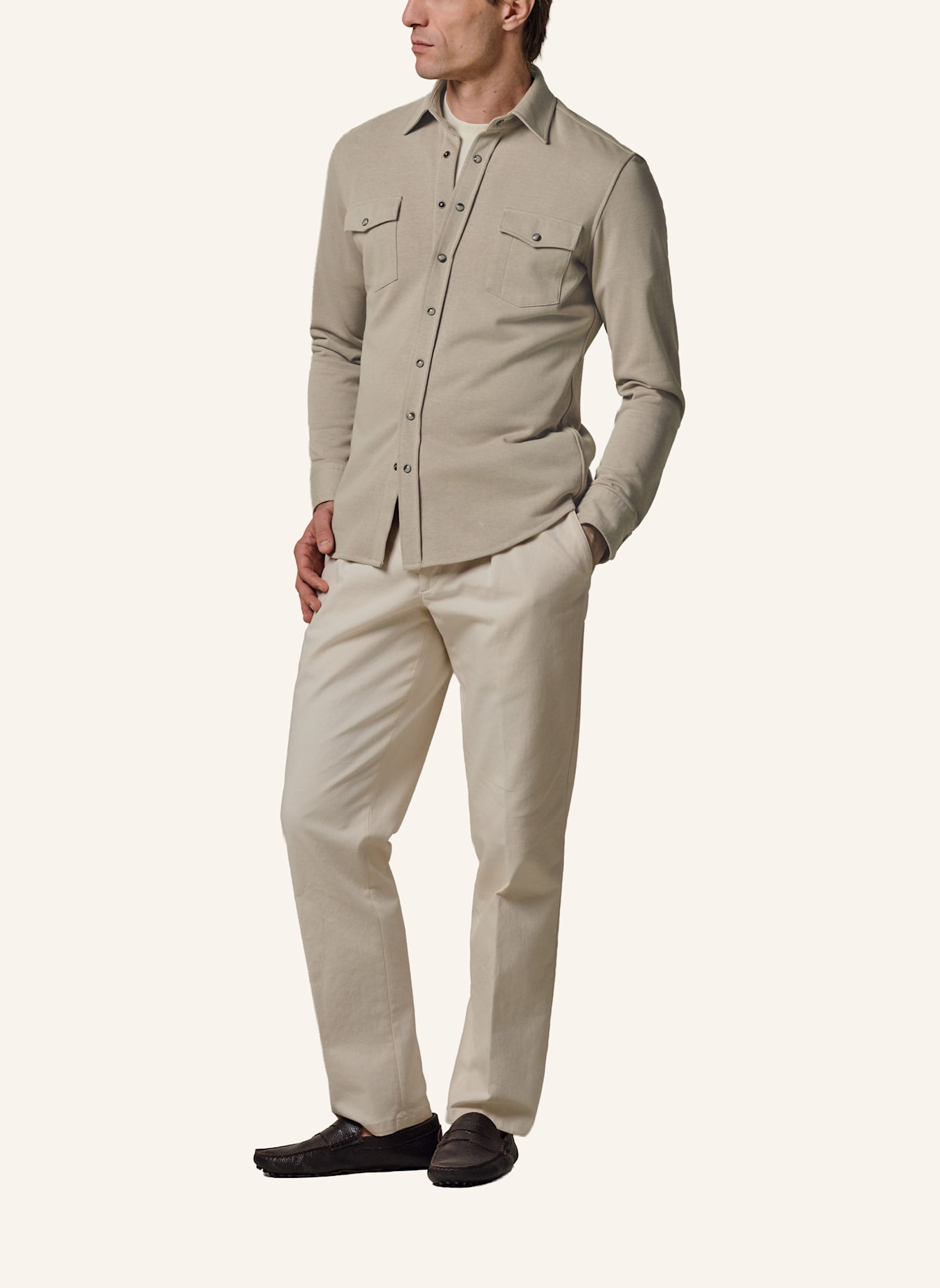 PROFUOMO Solid overshirt: BEIGE/ CREME