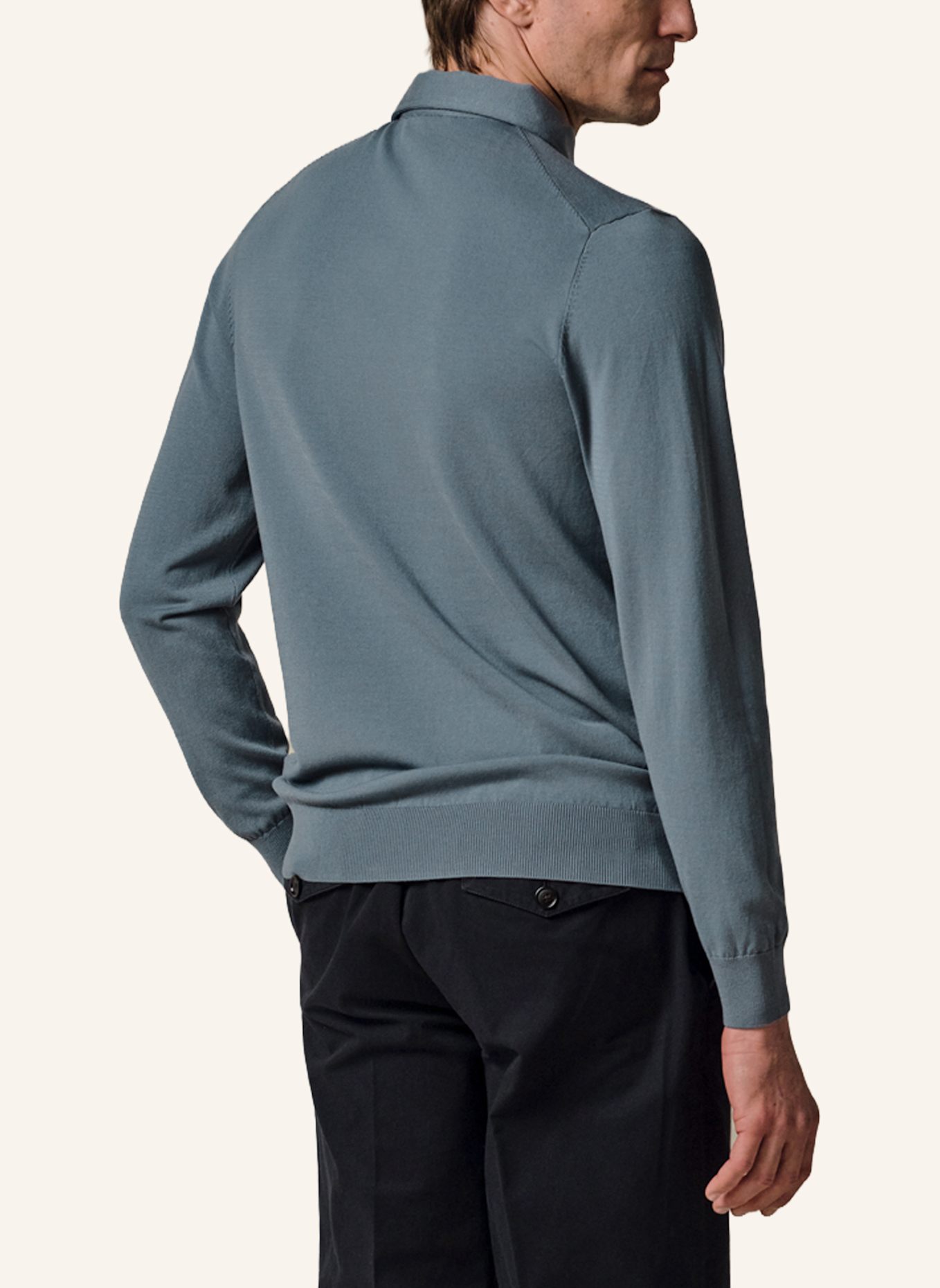 PROFUOMO Polo Langarm: BLAUGRAU