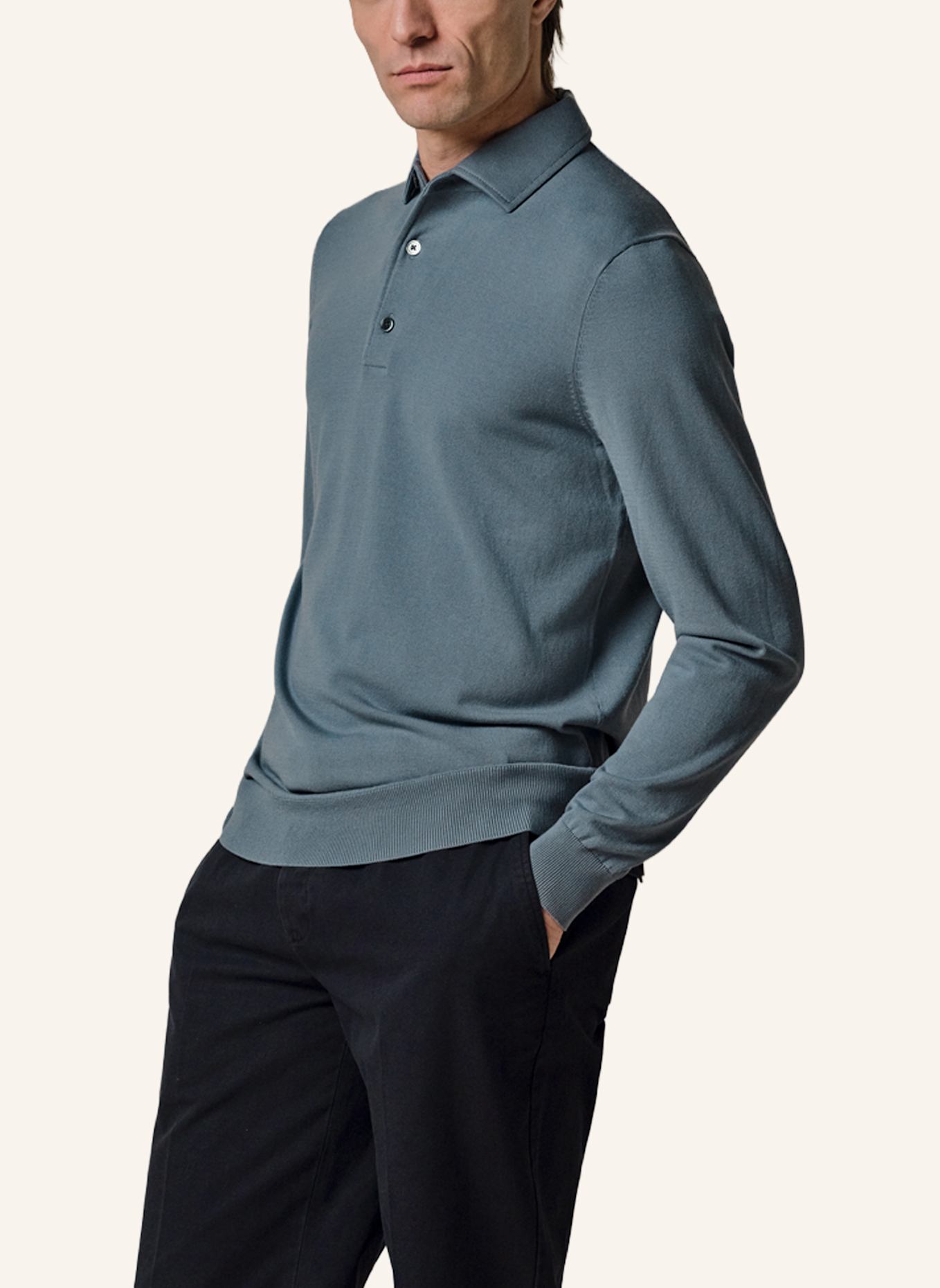 PROFUOMO Polo Langarm: BLAUGRAU