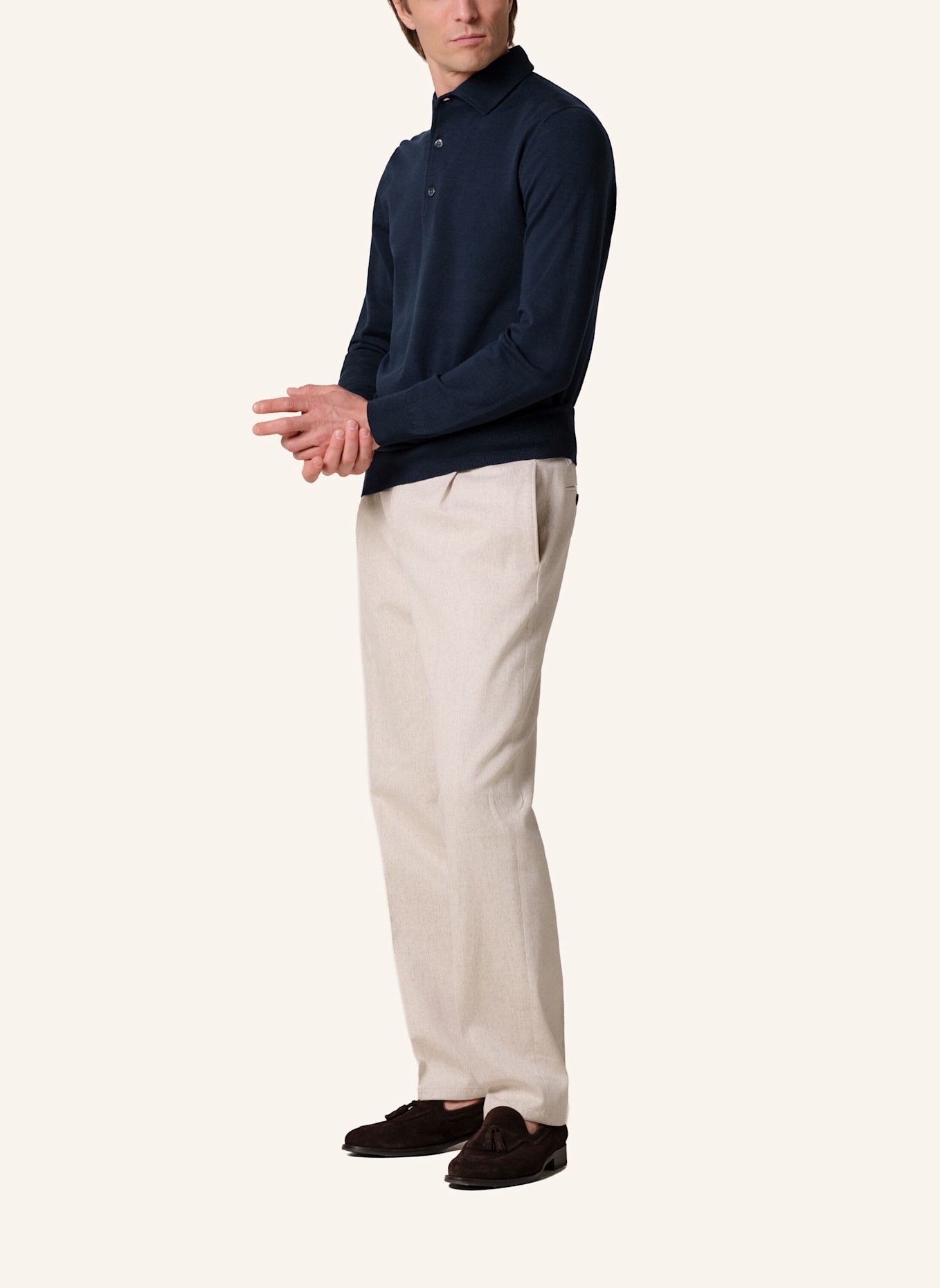 PROFUOMO Polo Langarm: DUNKELBLAU