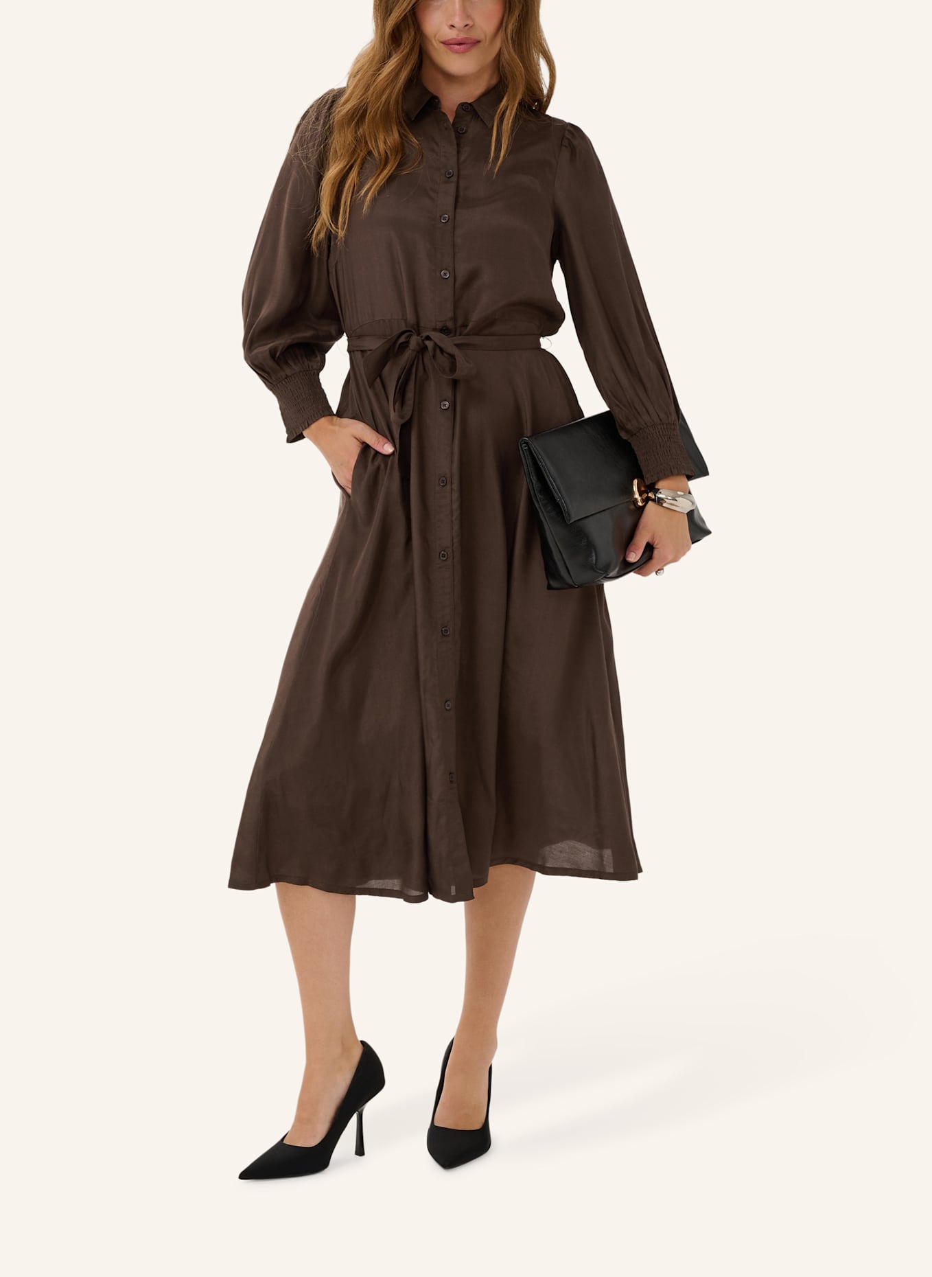 KAFFE Midikleid KAEMINE OLINE: BRAUN