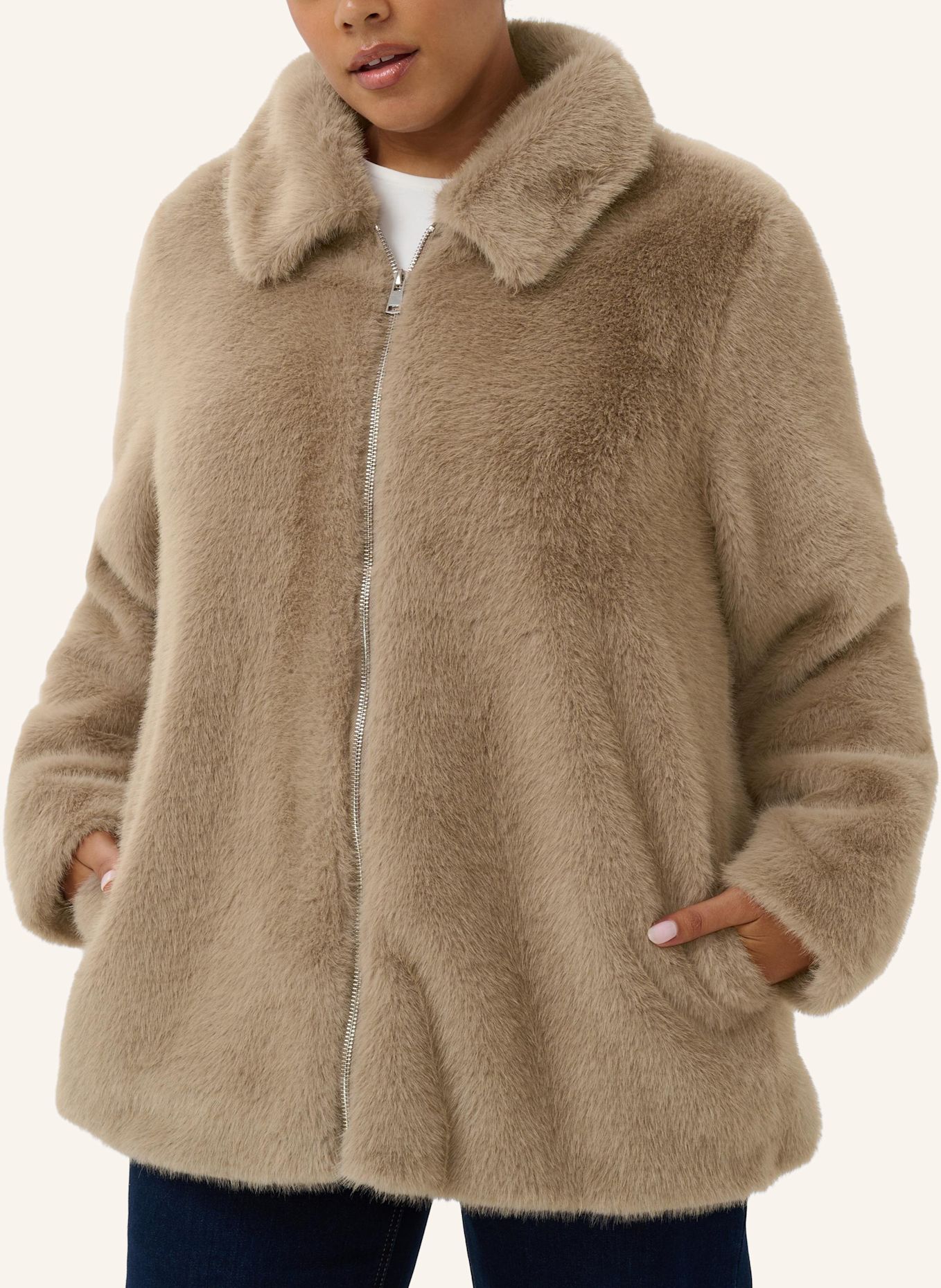 KAFFE curve Kunstfell-Jacke KCANNISON: GRAU