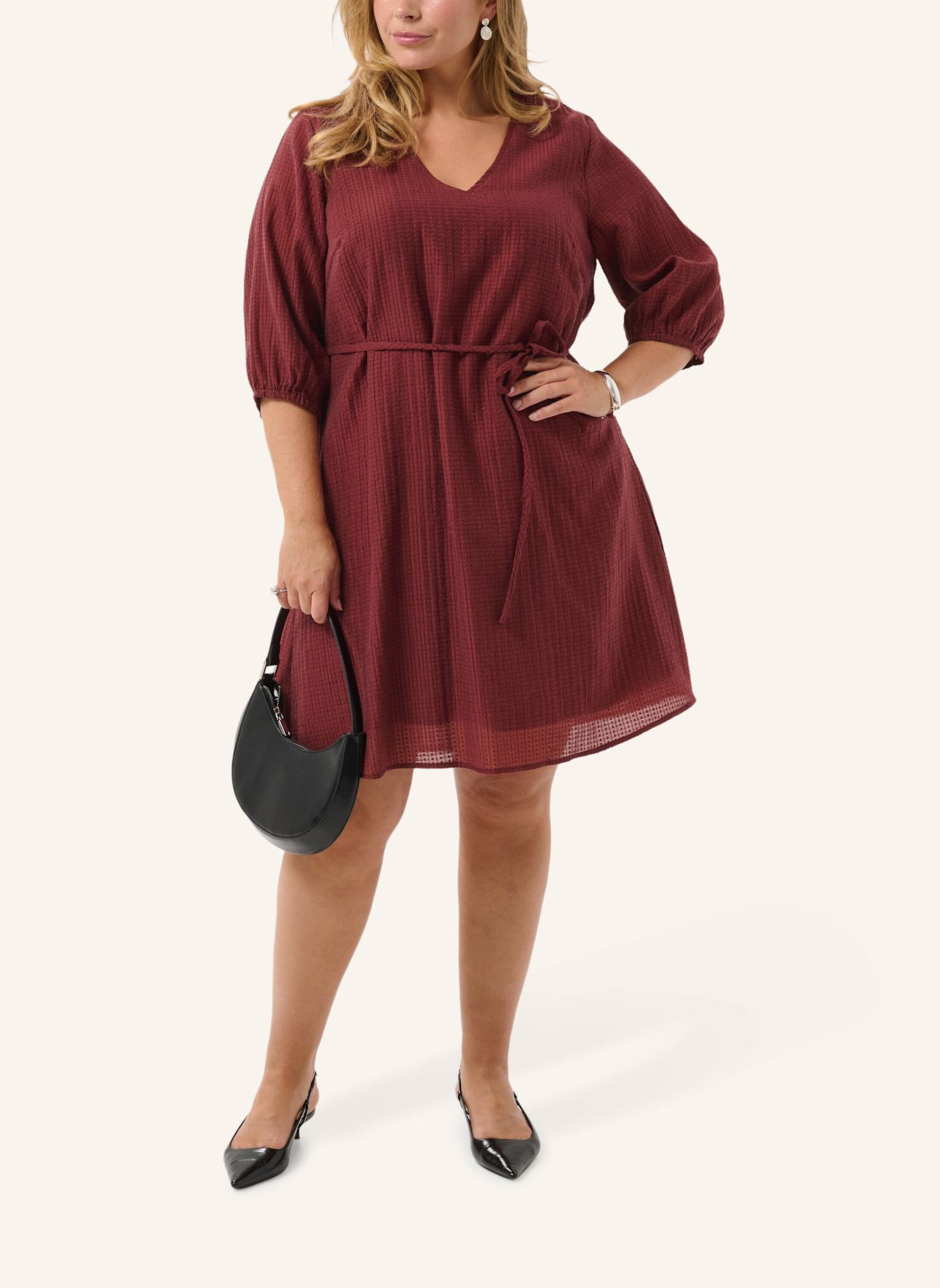 KAFFE curve Midikleid KCRIE mit 3/4-Arm: DUNKELROT