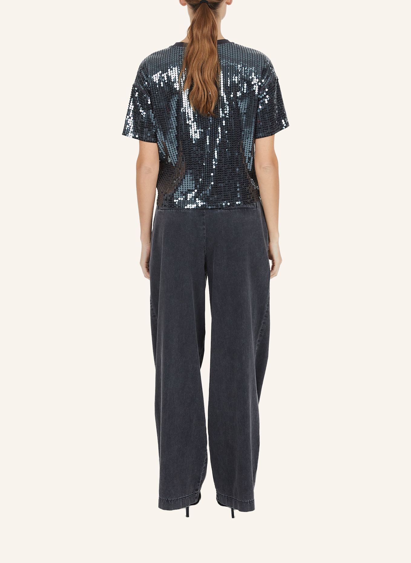 MARC AUREL T-Shirt mit Pailletten: SCHWARZ