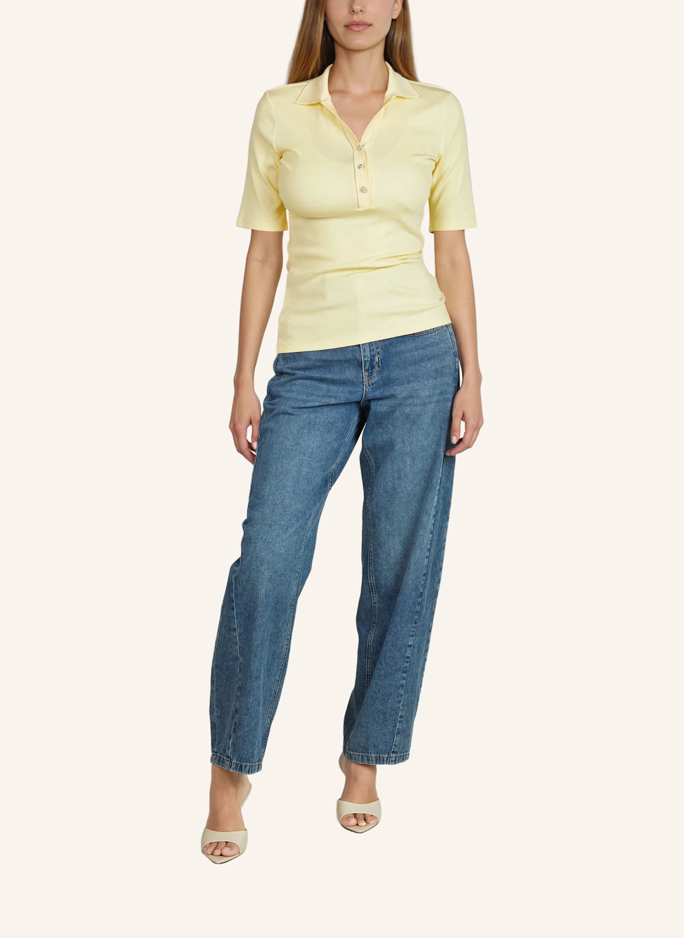 MARC AUREL Jersey-Poloshirt mit Schmucksteinen: GELB