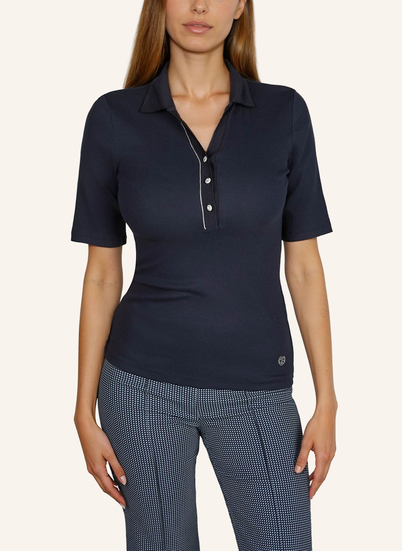 MARC AUREL Jersey-Poloshirt mit Schmucksteinen: DUNKELBLAU