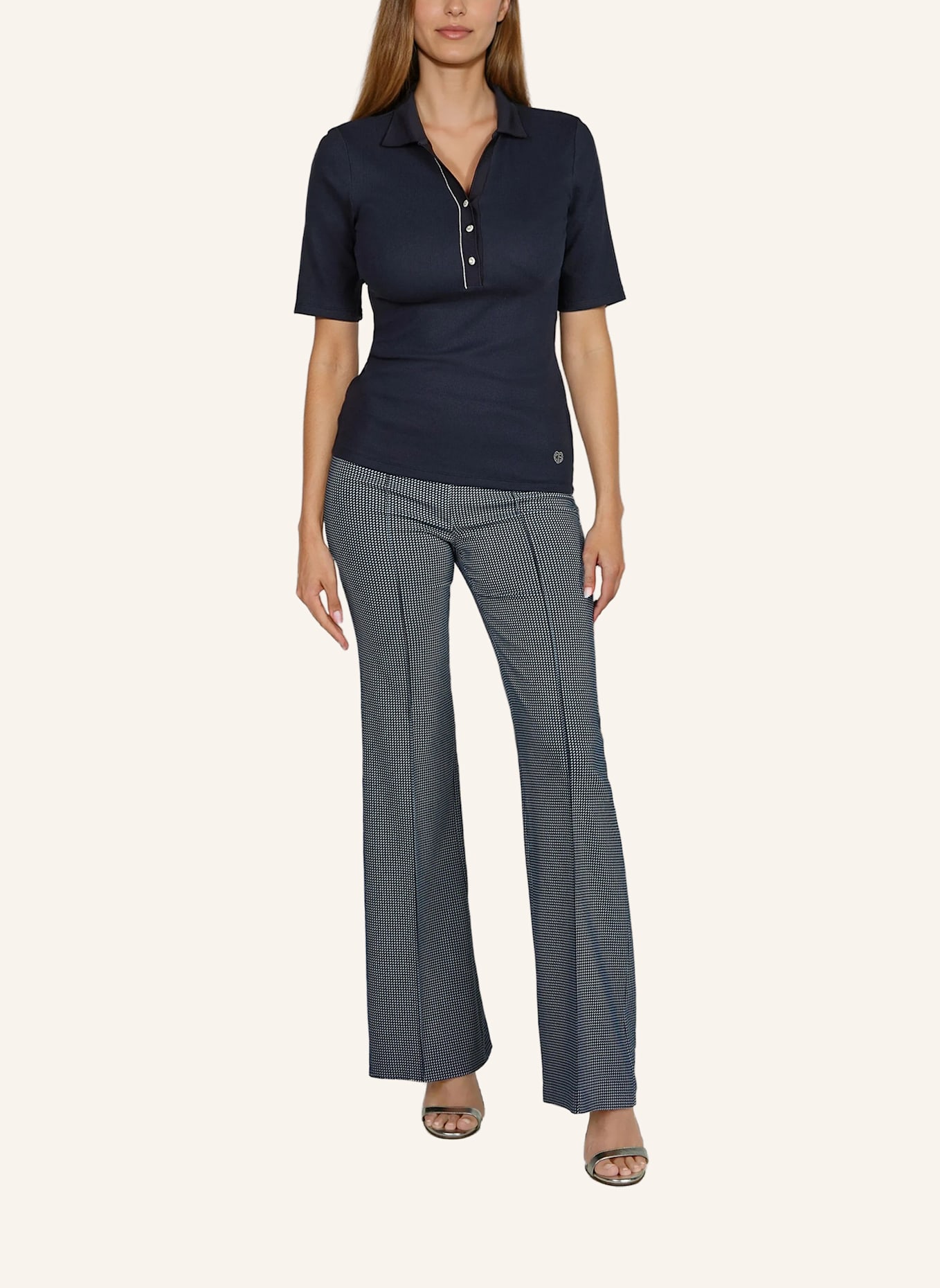 MARC AUREL Jersey-Poloshirt mit Schmucksteinen: DUNKELBLAU