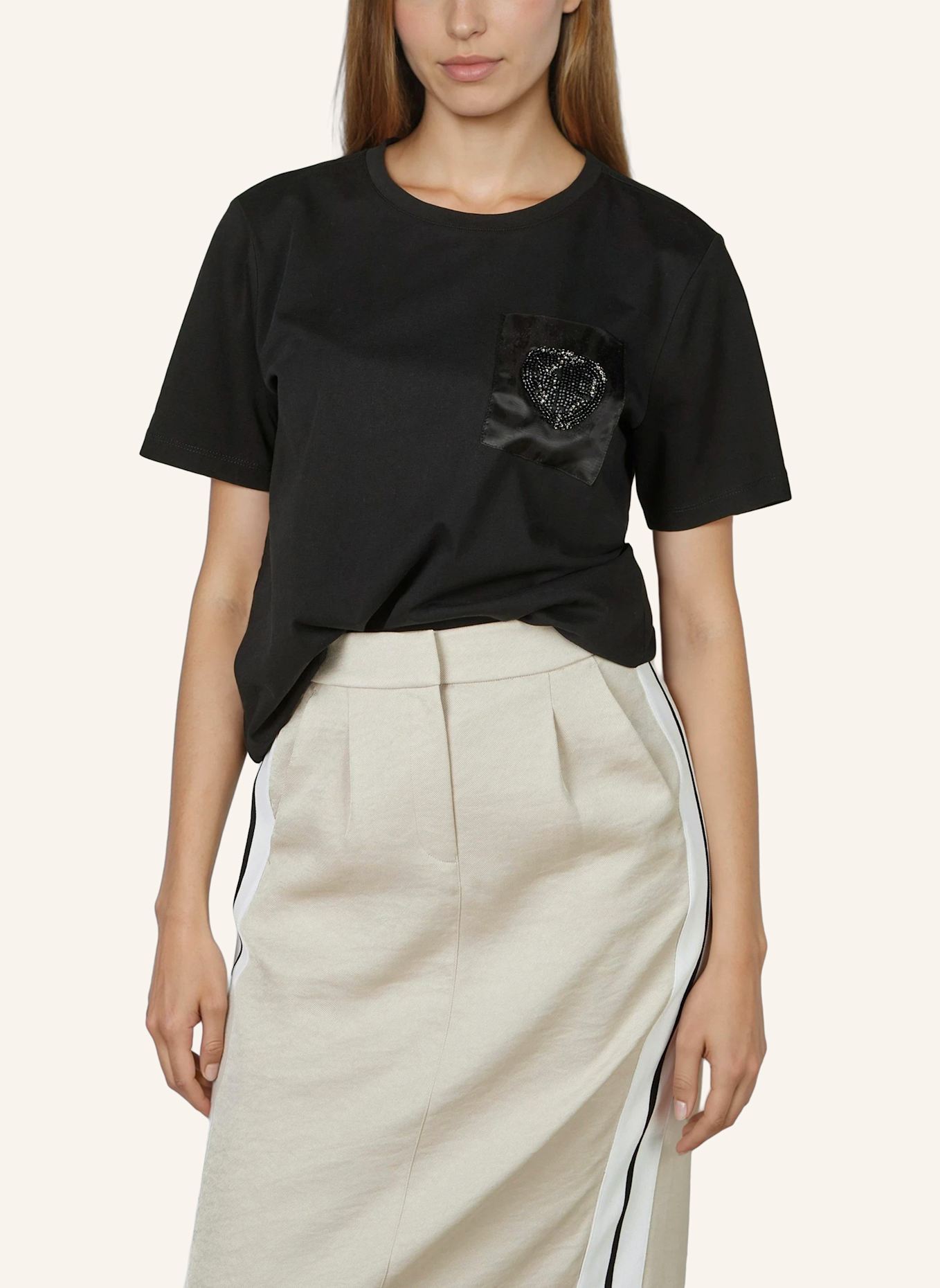 MARC AUREL T-Shirt mit Schmuckperlen: SCHWARZ