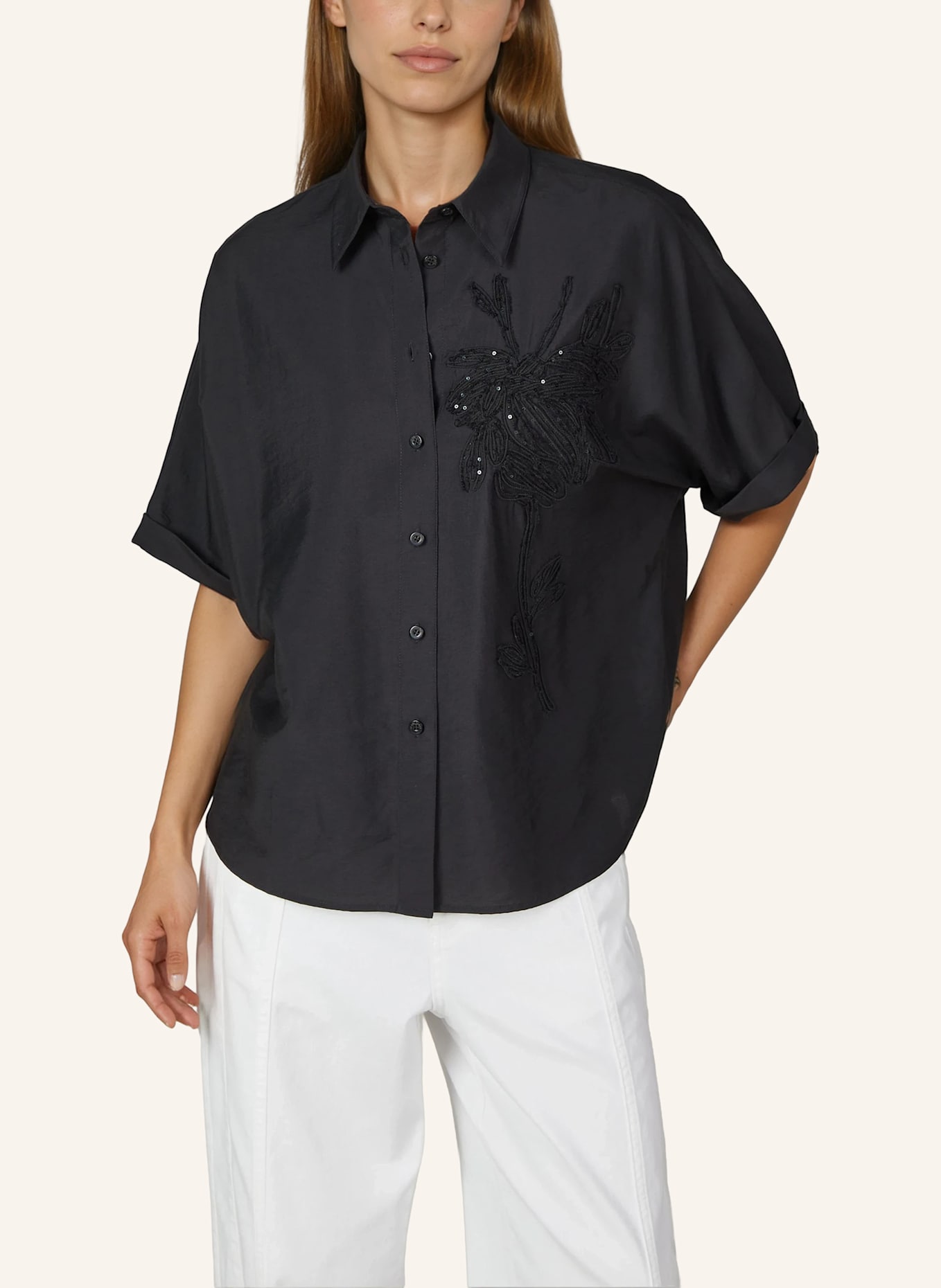 MARC AUREL Kurzarmbluse: SCHWARZ