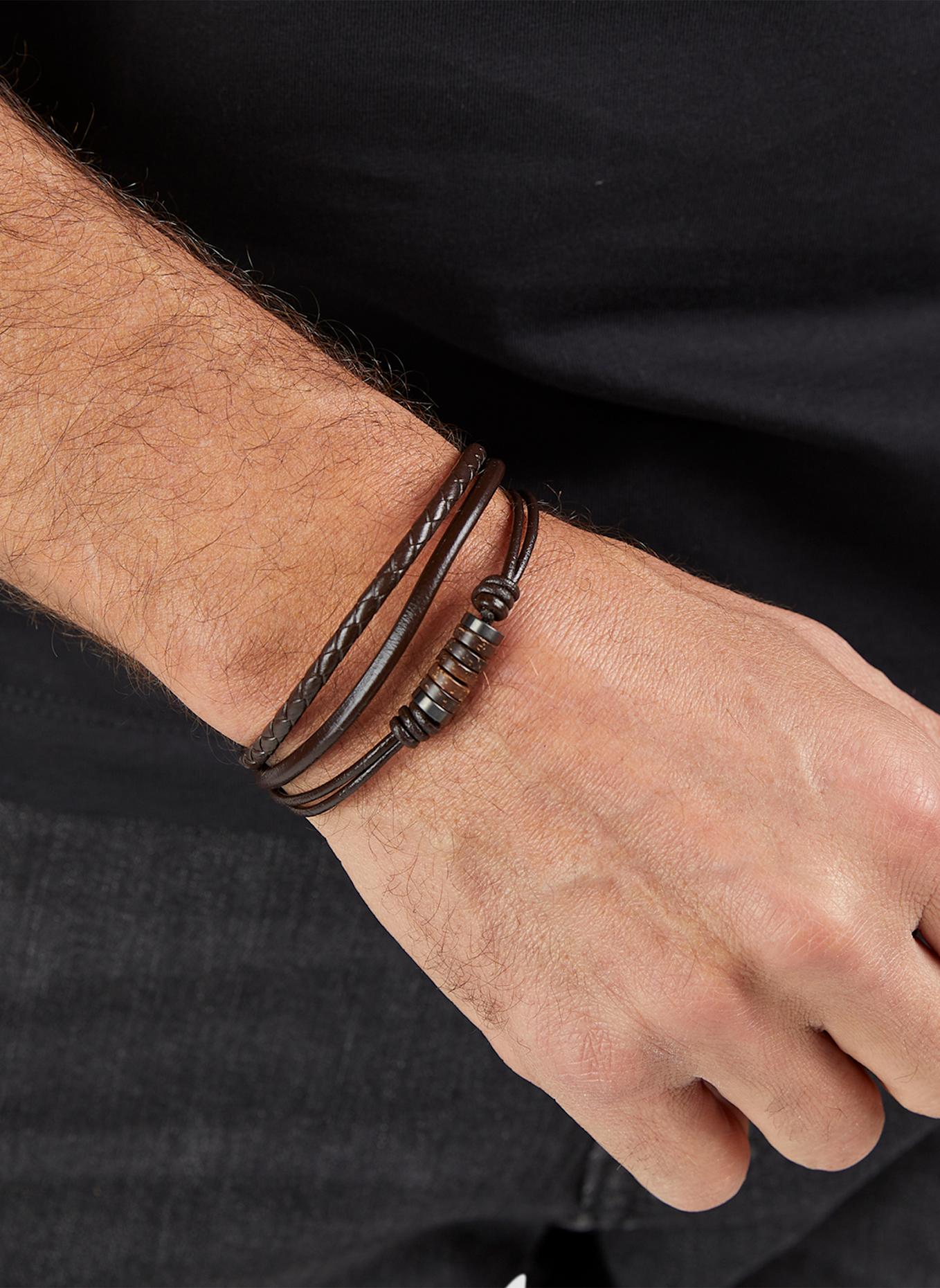 s.Oliver Armband van echt leer: BRUIN