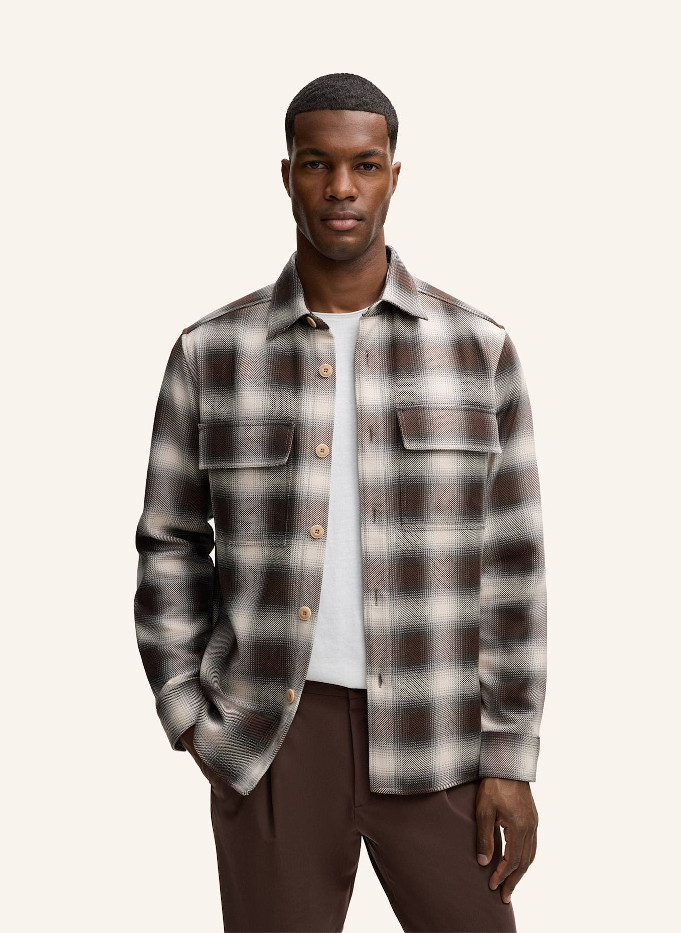 STRELLSON Overshirt NEON: DUNKELBRAUN/ BEIGE