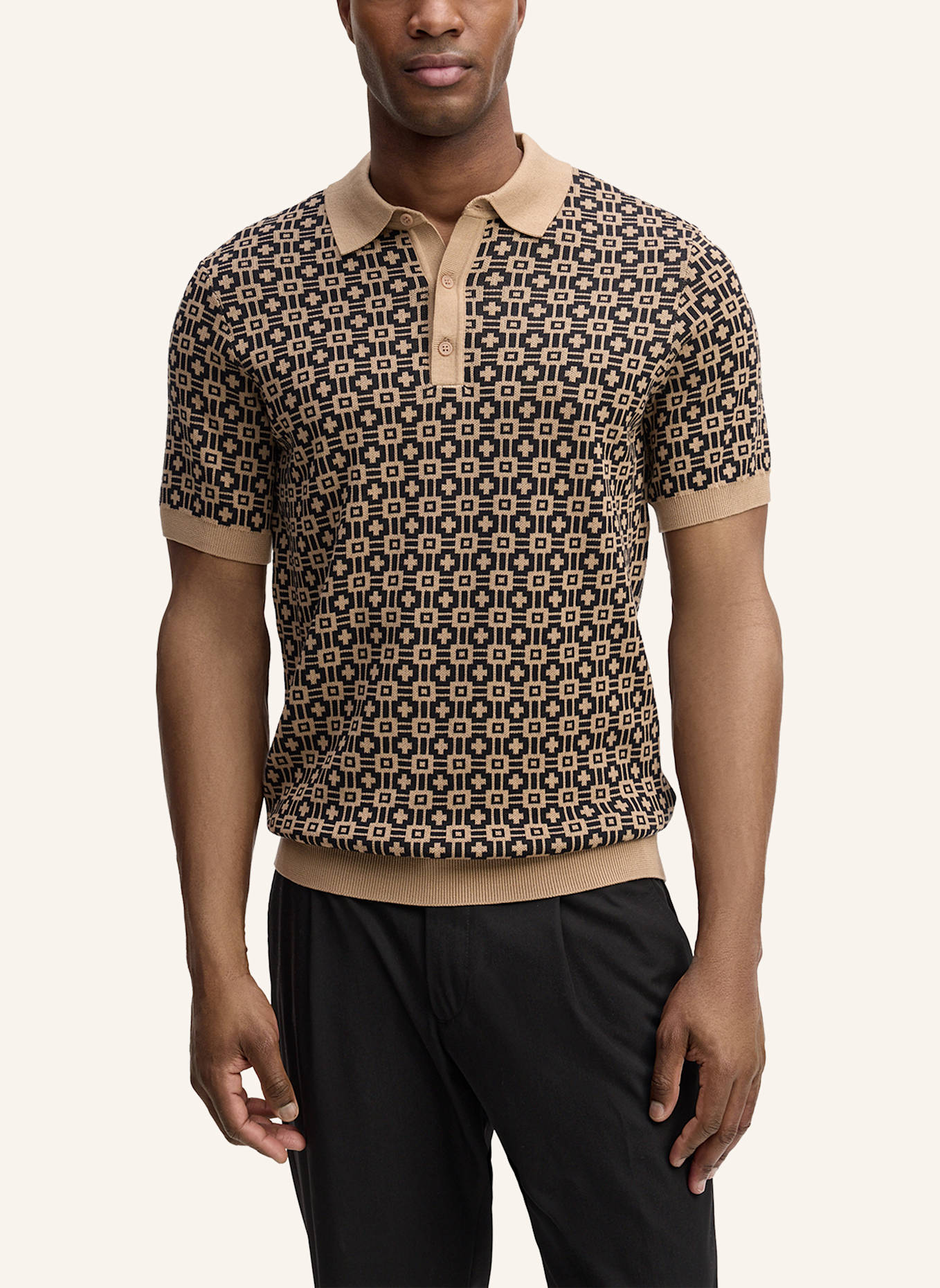 STRELLSON Strick-Poloshirt ADRIAN: BRAUN/ BEIGE