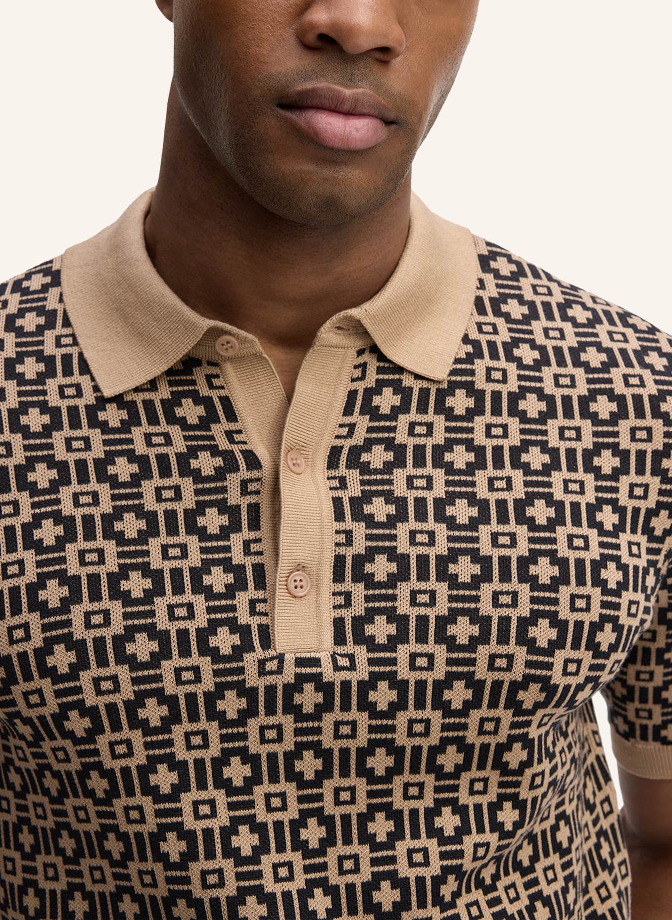 STRELLSON Strick-Poloshirt ADRIAN: BRAUN/ BEIGE