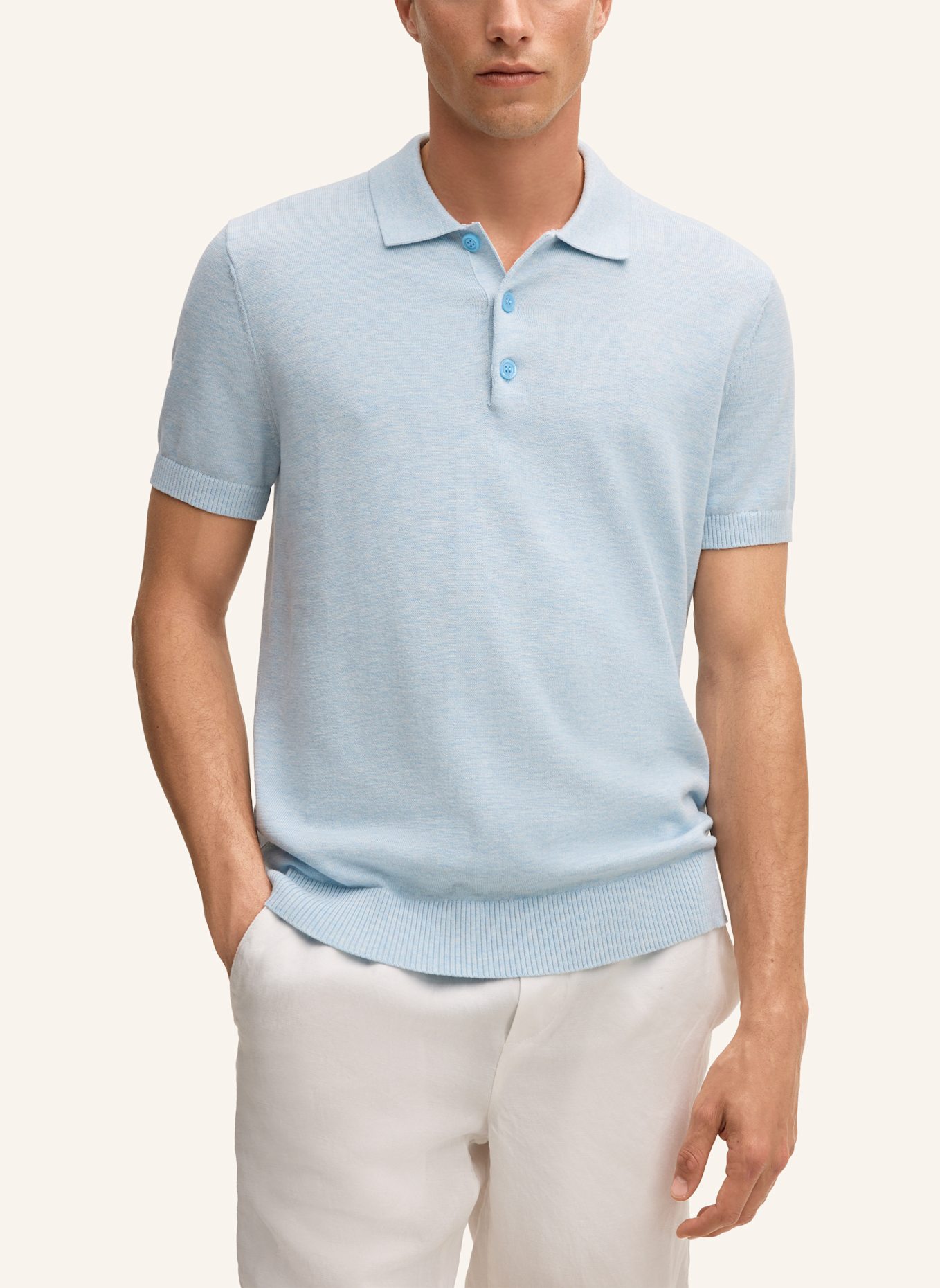 STRELLSON Strick-Poloshirt LOIC: HELLBLAU