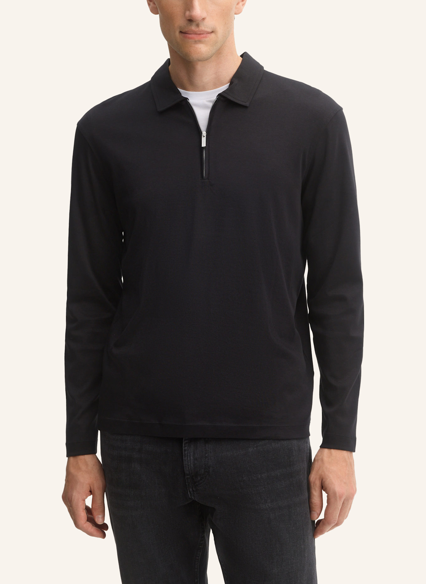 STRELLSON Polo-Longsleeve: SCHWARZ