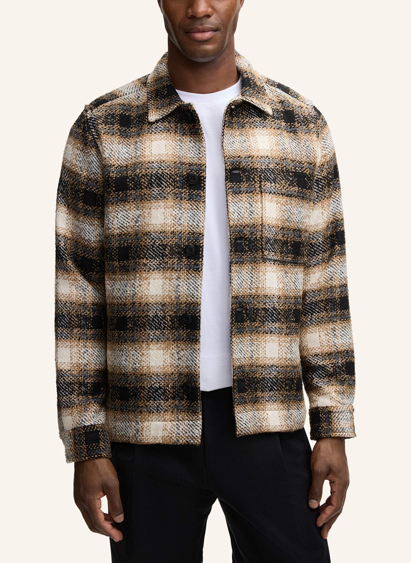 STRELLSON Overshirt: BEIGE/ SCHWARZ