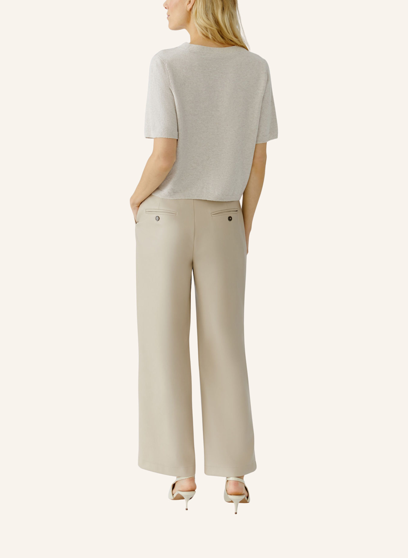 oui Strickshirt im Materialmix mit Lederoptik: BEIGE