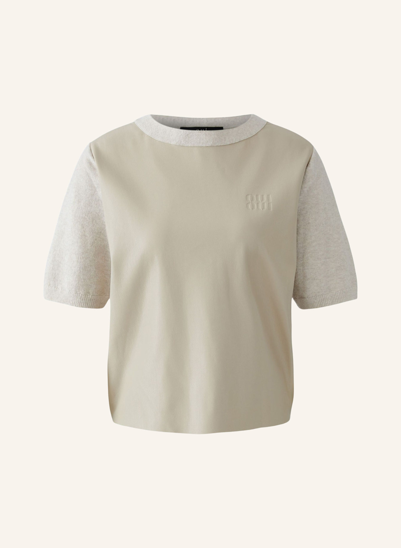 oui Strickshirt im Materialmix mit Lederoptik: BEIGE