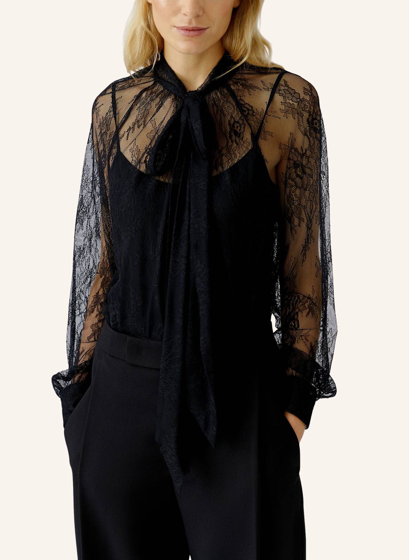 oui Schluppenbluse aus Spitze: SCHWARZ