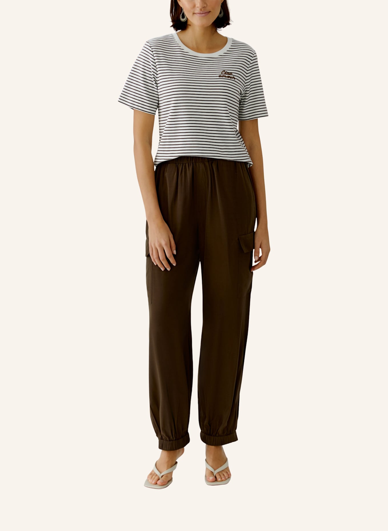 oui T-Shirt: BRAUN/ BEIGE