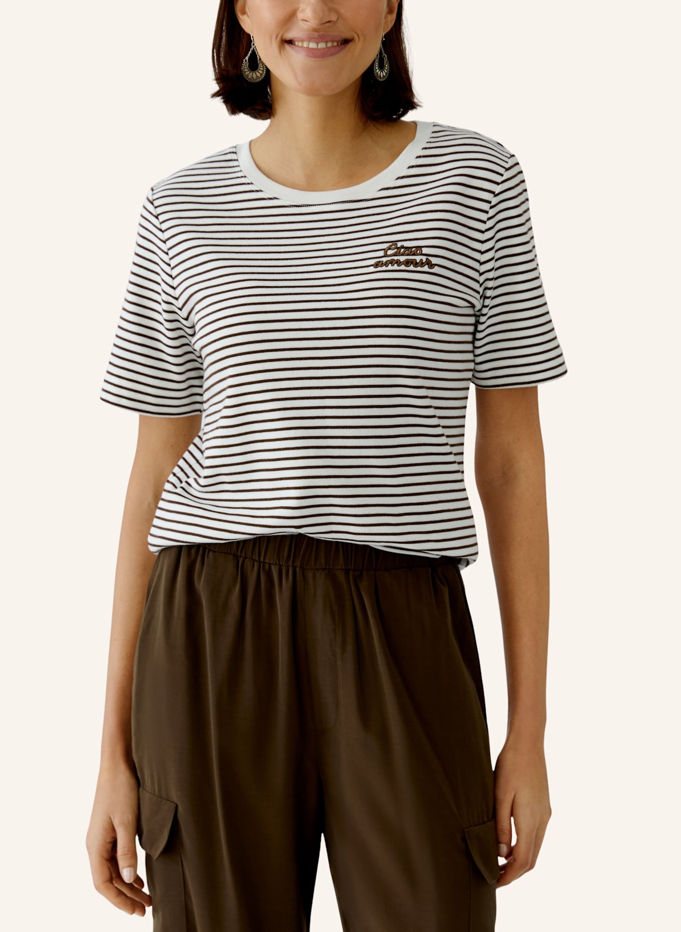 oui T-Shirt: BRAUN/ BEIGE