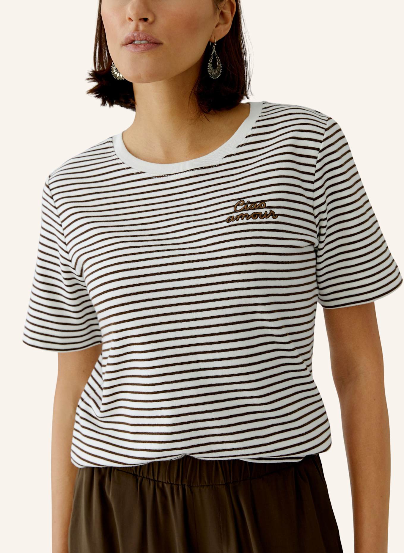 oui T-Shirt: BRAUN/ BEIGE