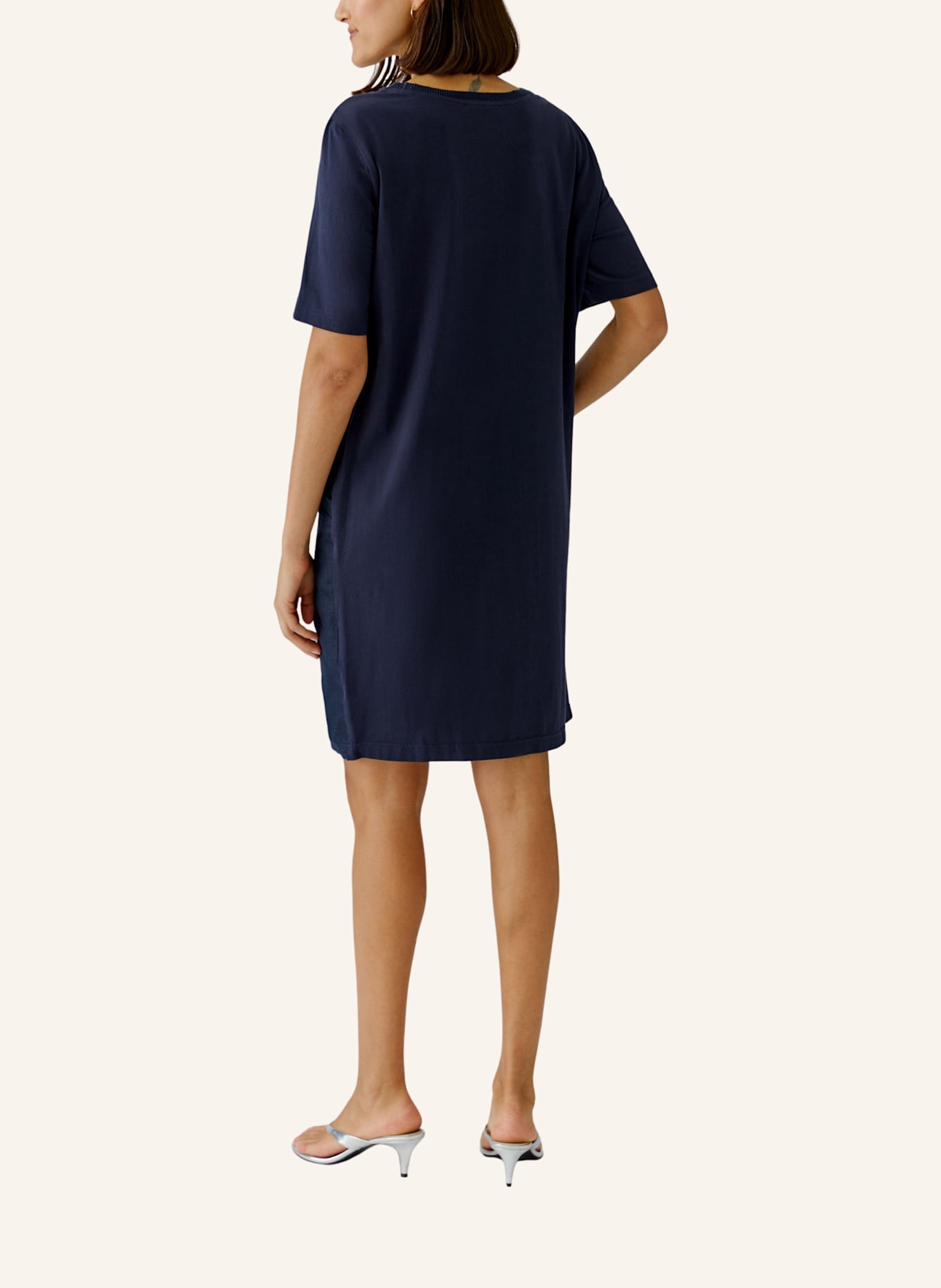 oui Kleid im Materialmix mit Leinen: BLAU