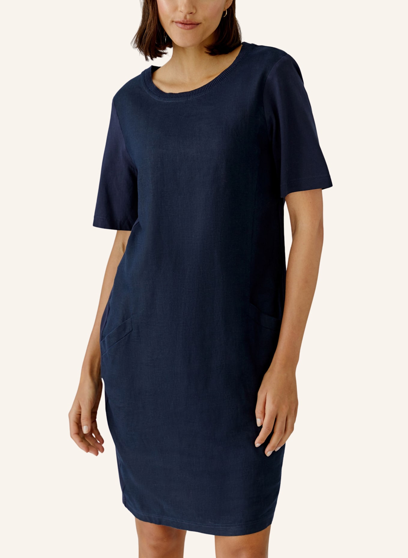 oui Kleid im Materialmix mit Leinen: BLAU