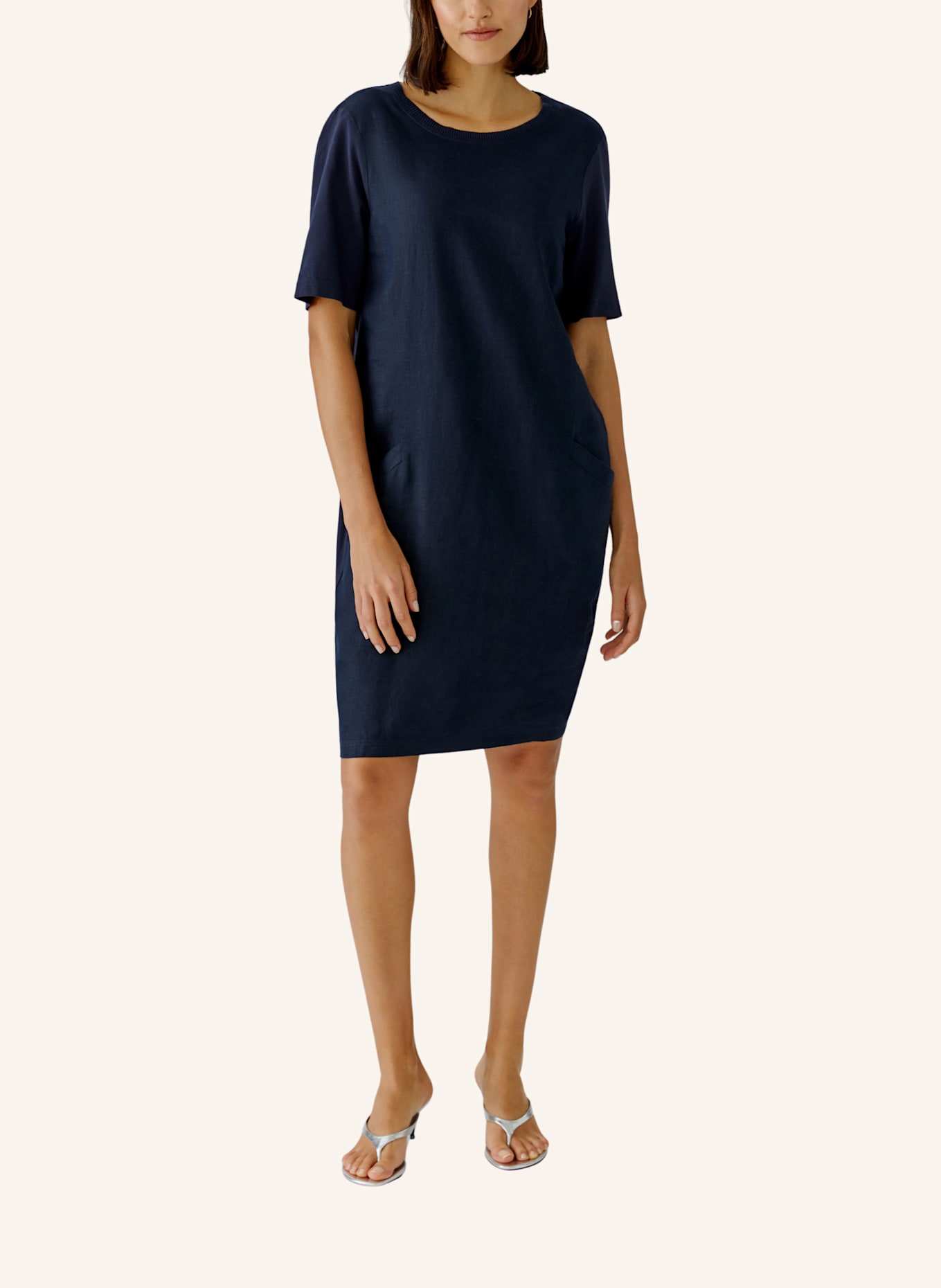 oui Kleid im Materialmix mit Leinen: BLAU