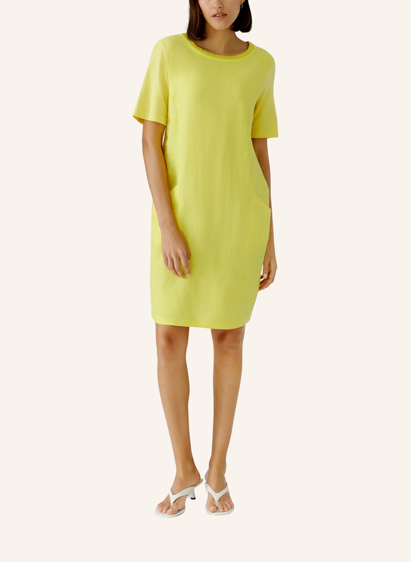 oui Kleid im Materialmix mit Leinen: GELB