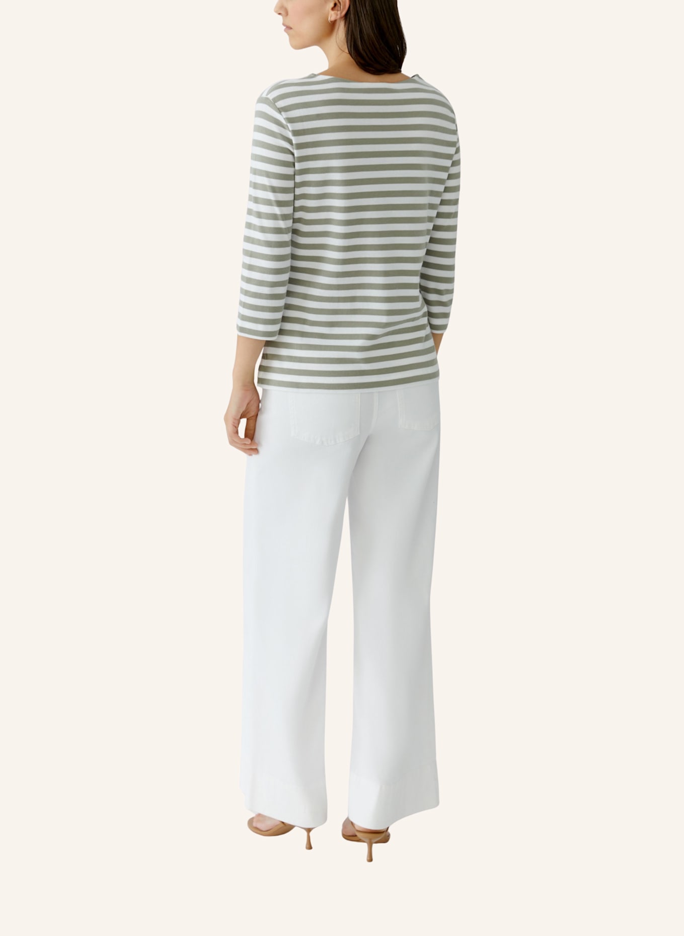 oui Shirt SOLEILA mit 3/4-Arm: GRÜN/ WEISS