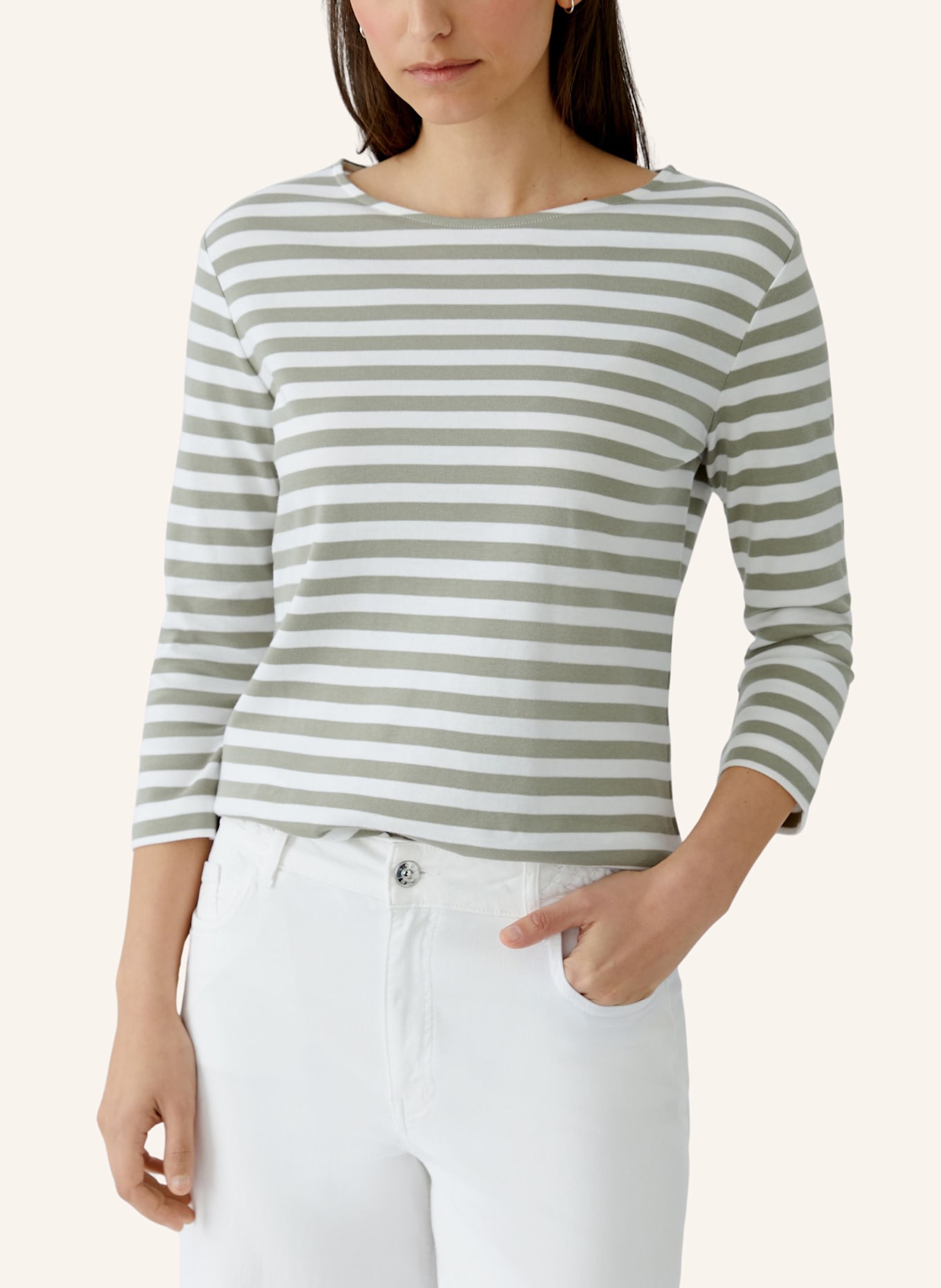 oui Shirt SOLEILA mit 3/4-Arm: GRÜN/ WEISS