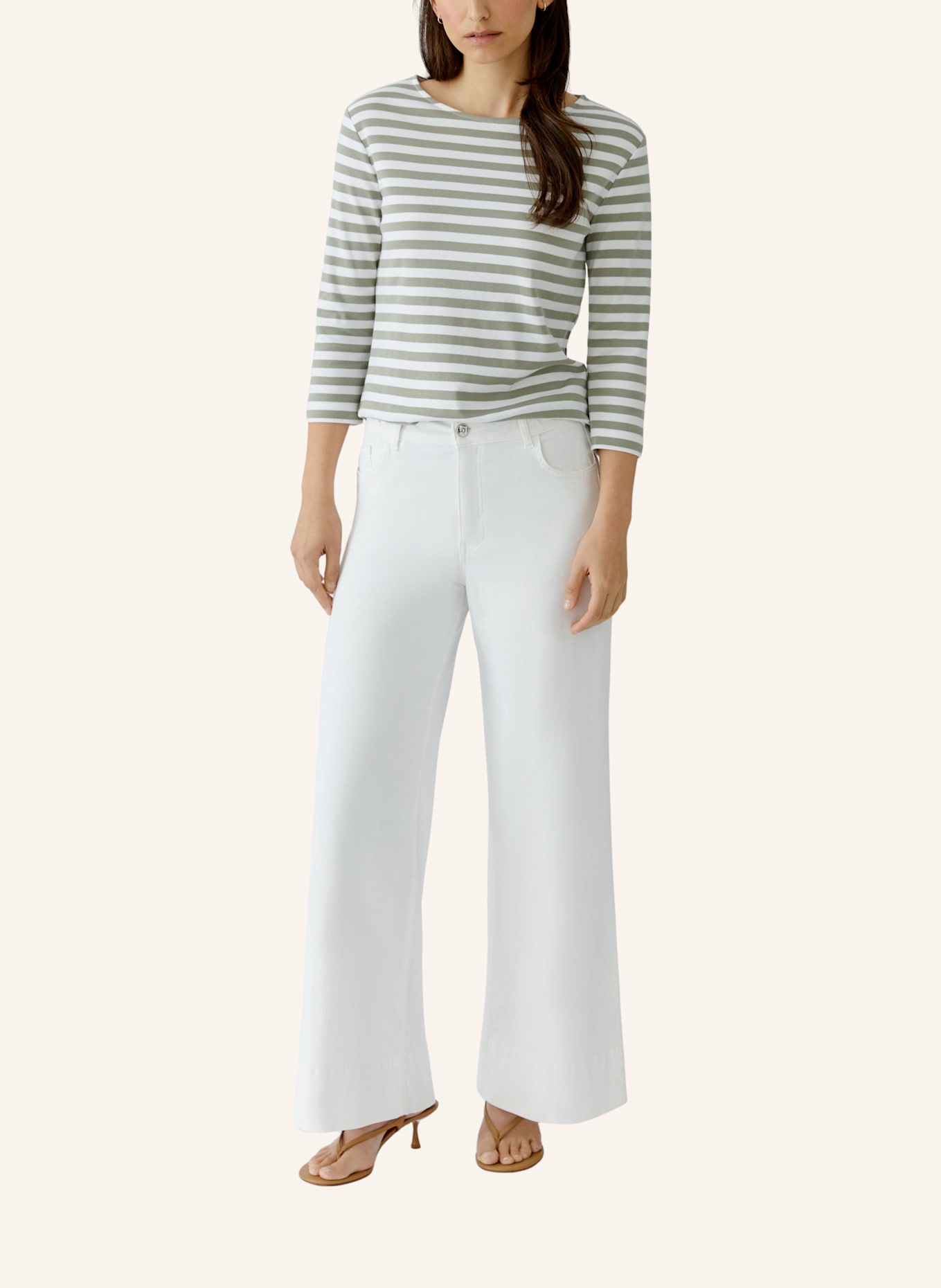 oui Shirt SOLEILA mit 3/4-Arm: GRÜN/ WEISS