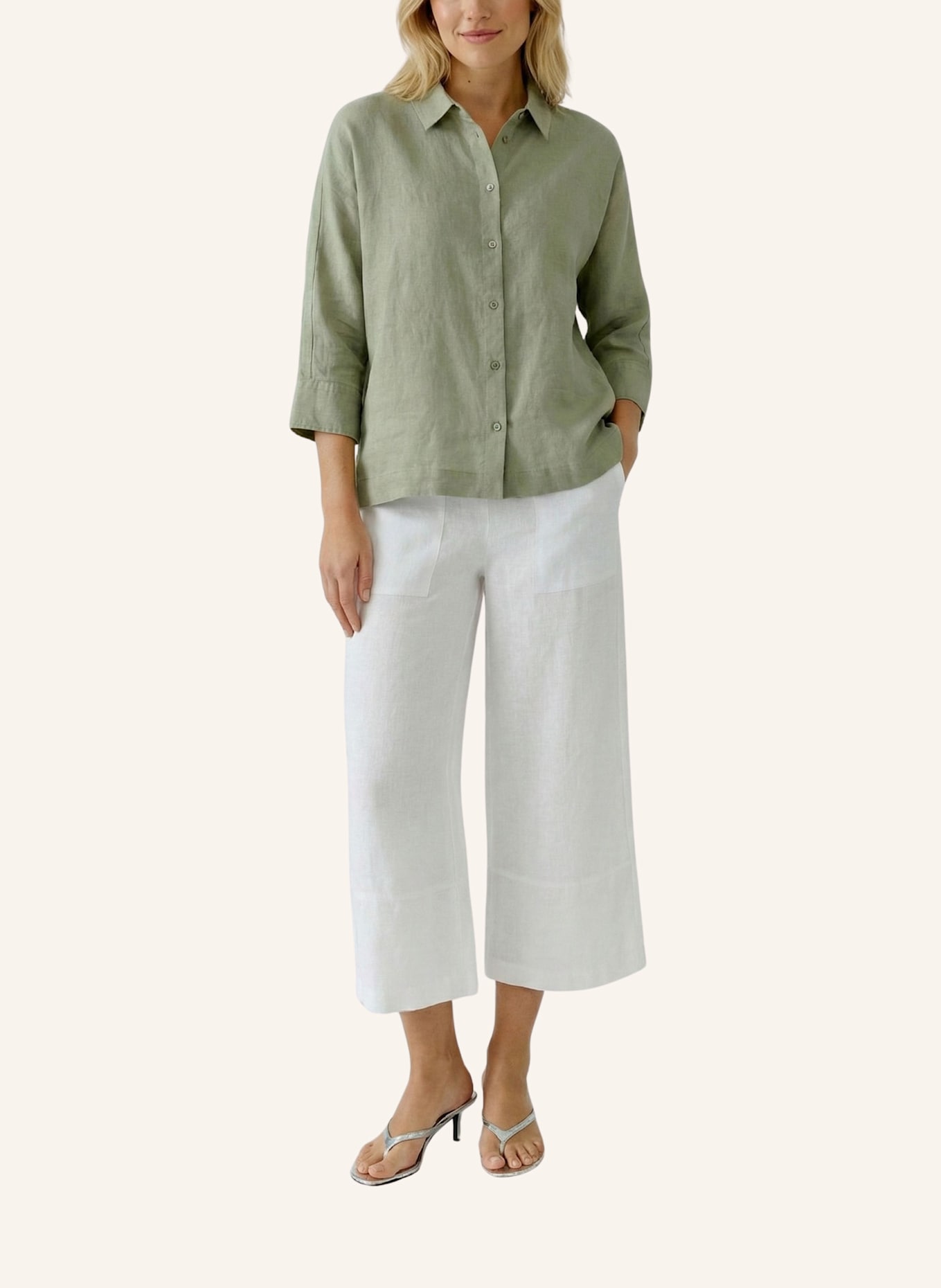 oui Hemdbluse aus Leinen mit 3/4-Arm: GRÜN