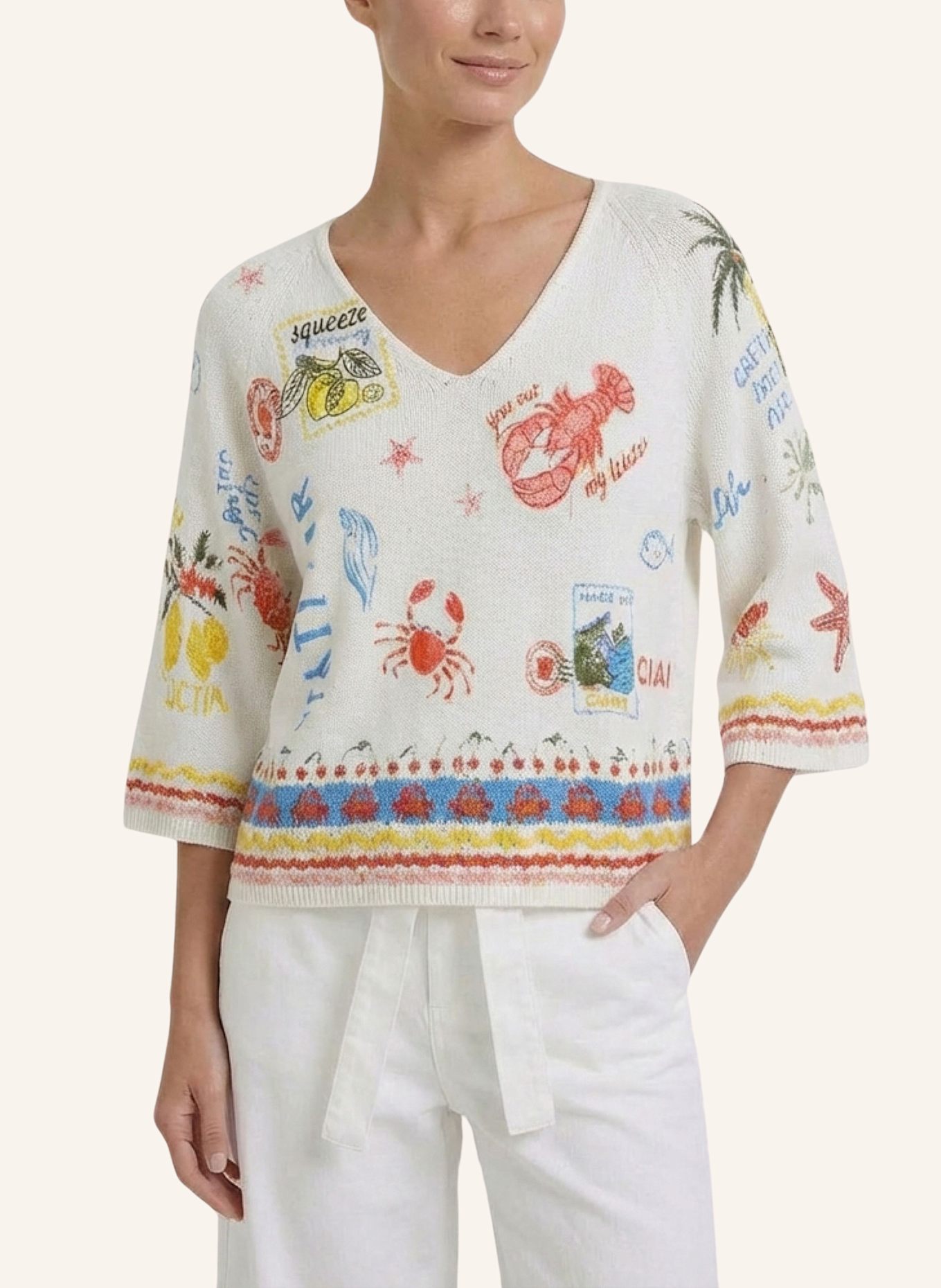oui Pullover: WEISS/ GELB