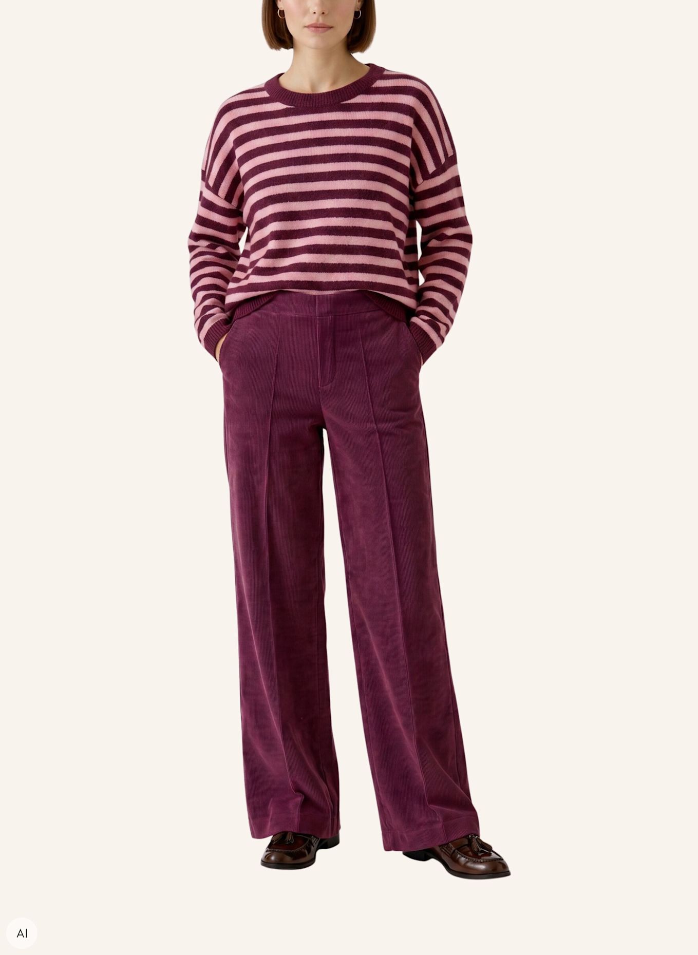 Oui corduroybroek: ROOD