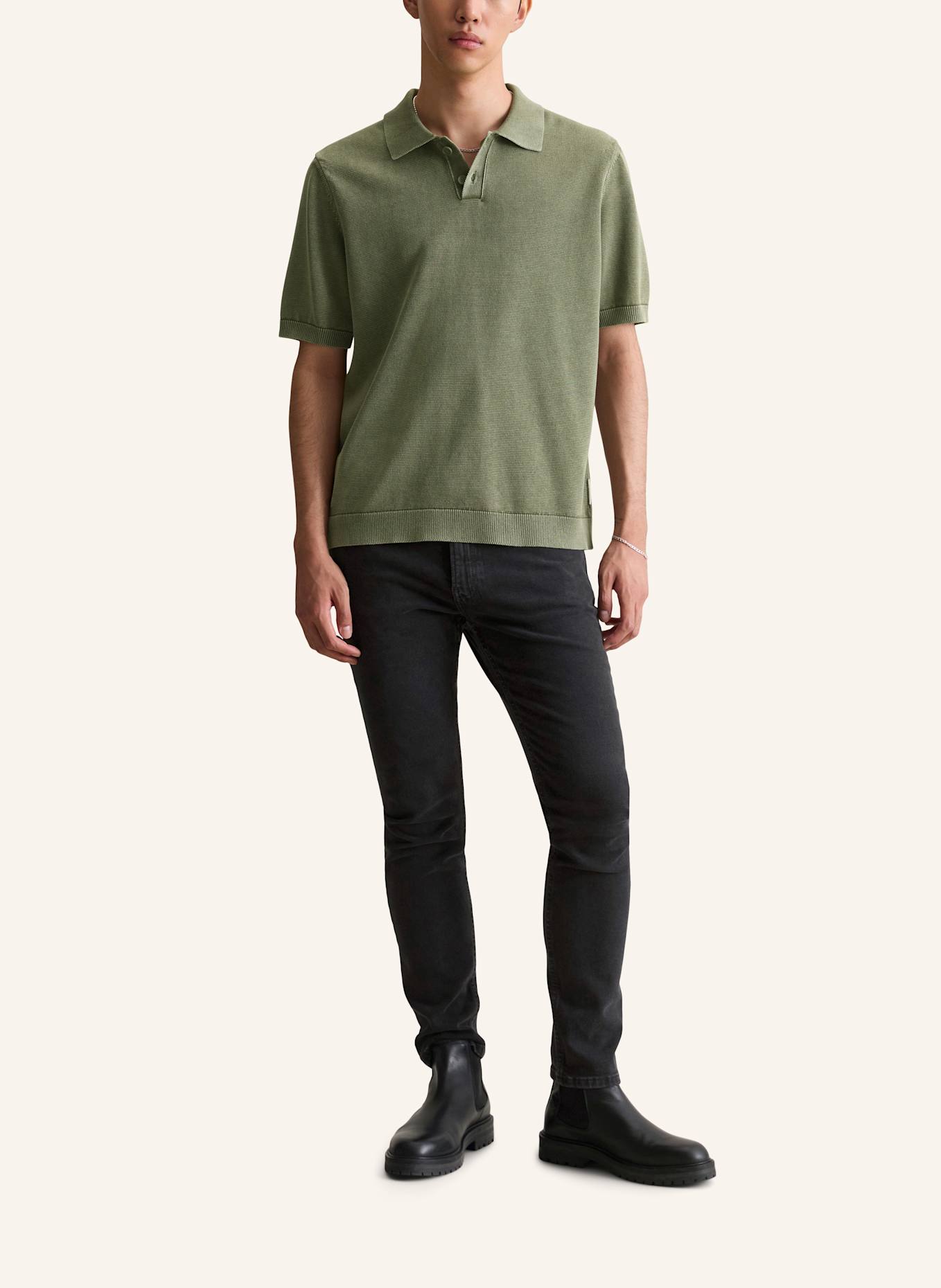 Marc O'Polo DENIM Strick-Poloshirt: DUNKELGRÜN