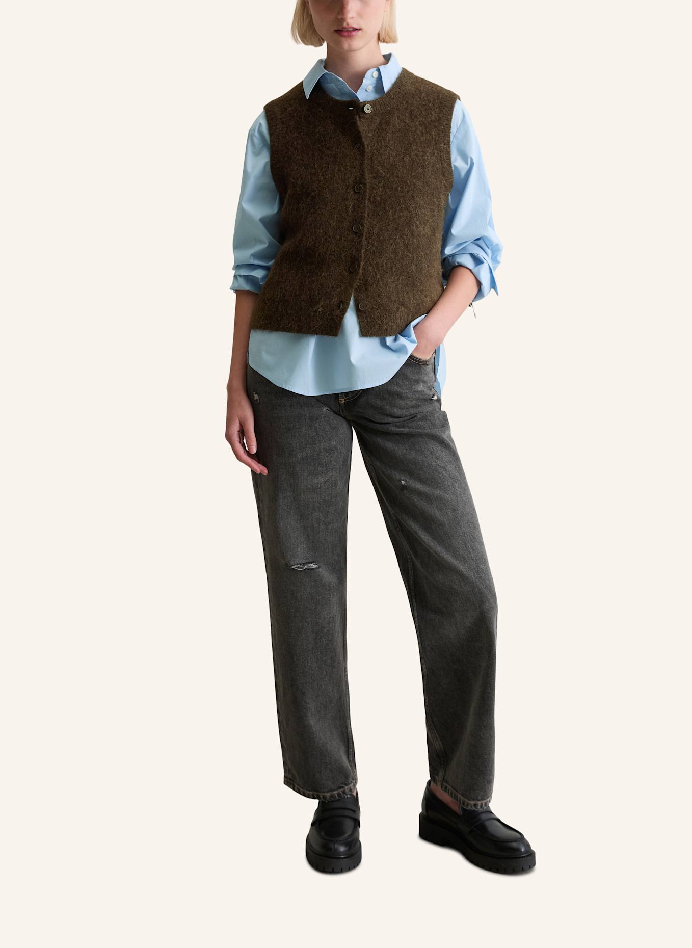 Marc O'Polo DENIM Ärmelloser Cardigan: DUNKELBRAUN