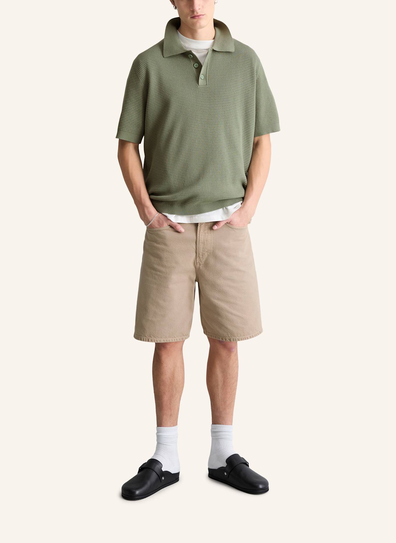 Marc O'Polo DENIM Strick Poloshirt: GRAU