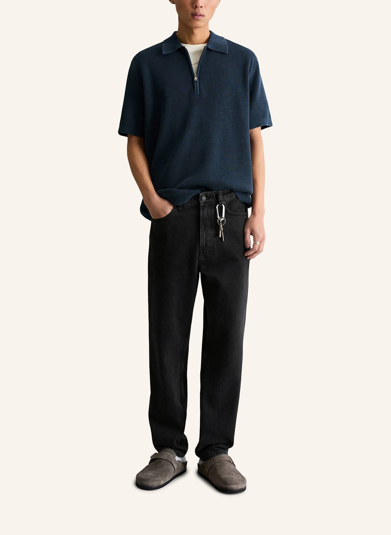 Marc O'Polo DENIM Strick-Poloshirt: DUNKELBLAU