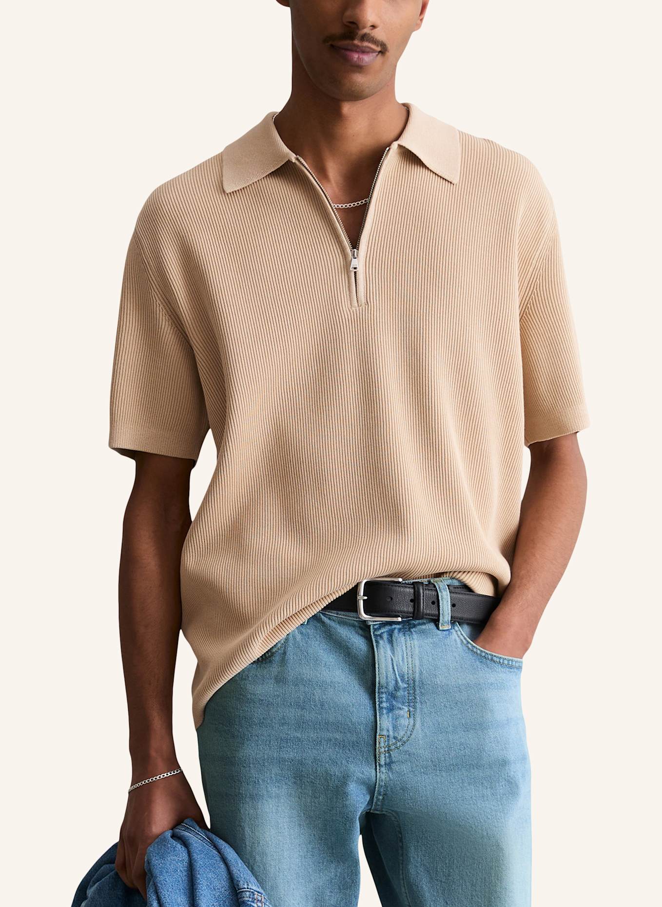 Marc O'Polo DENIM Strick-Poloshirt: BEIGE