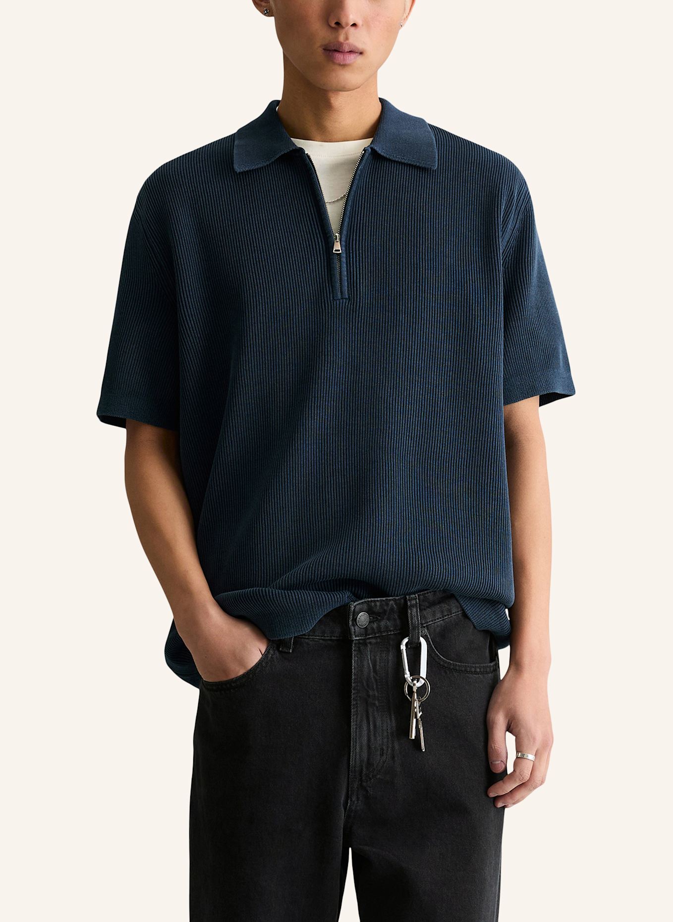Marc O'Polo DENIM Strick-Poloshirt: DUNKELBLAU