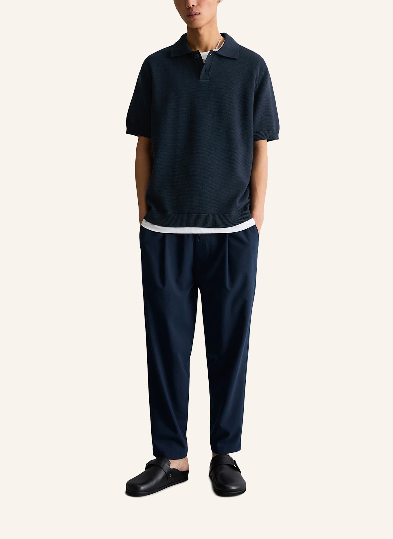 Marc O'Polo DENIM Strick-Poloshirt: DUNKELBLAU