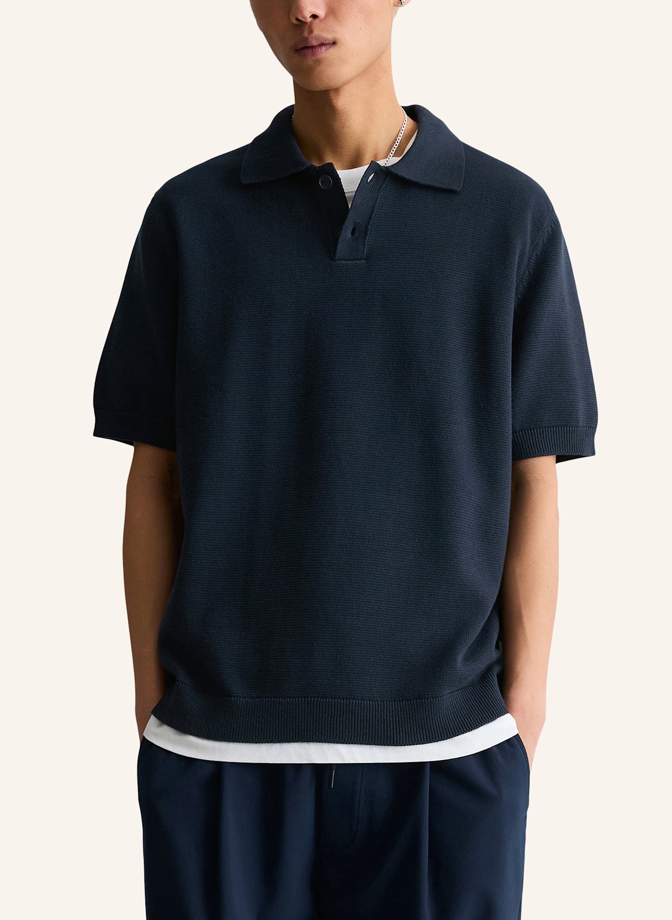 Marc O'Polo DENIM Strick-Poloshirt: DUNKELBLAU