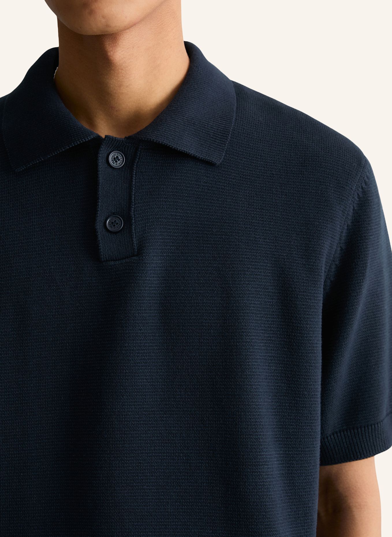 Marc O'Polo DENIM Strick-Poloshirt: DUNKELBLAU