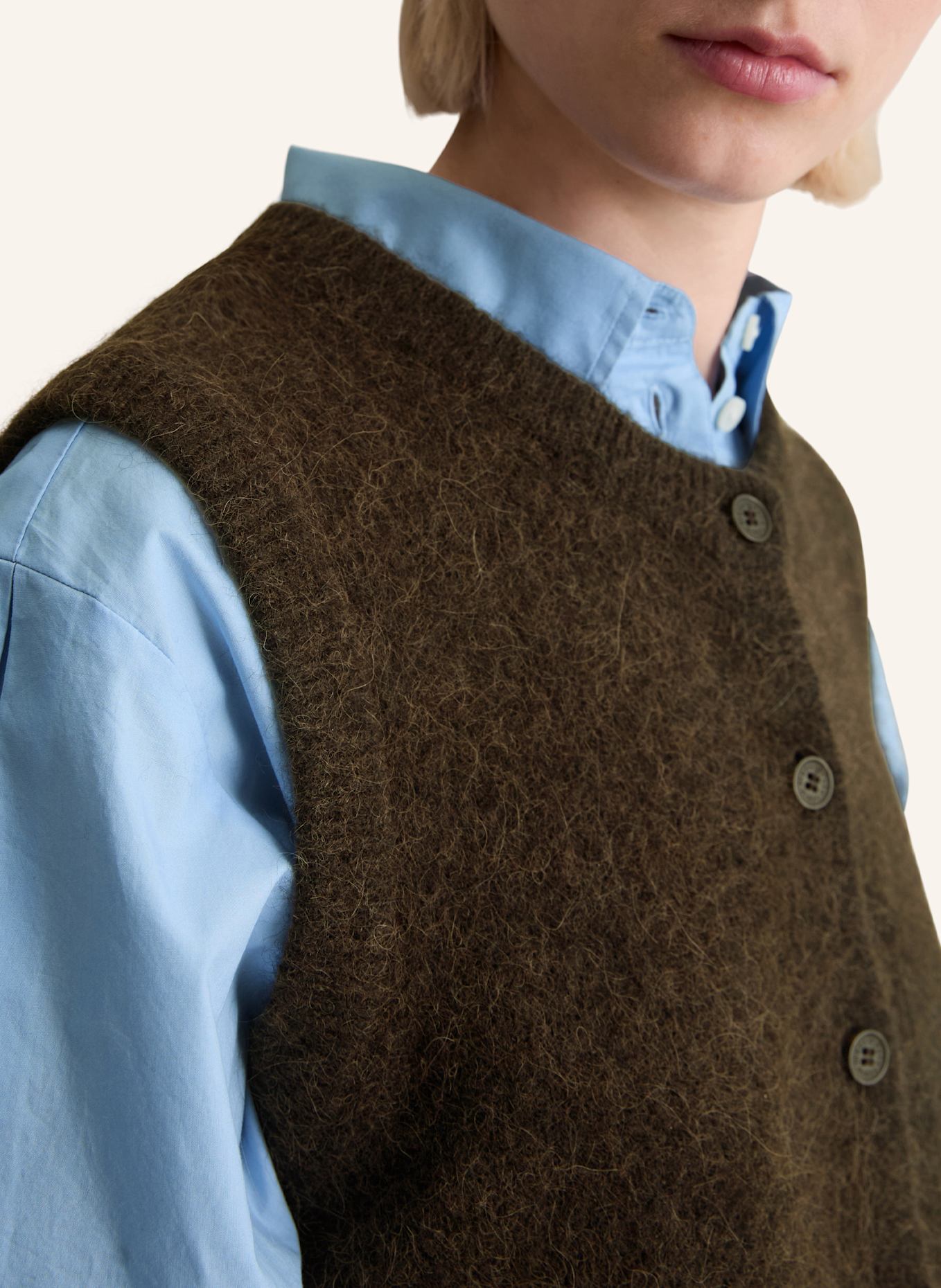 Marc O'Polo DENIM Ärmelloser Cardigan: DUNKELBRAUN