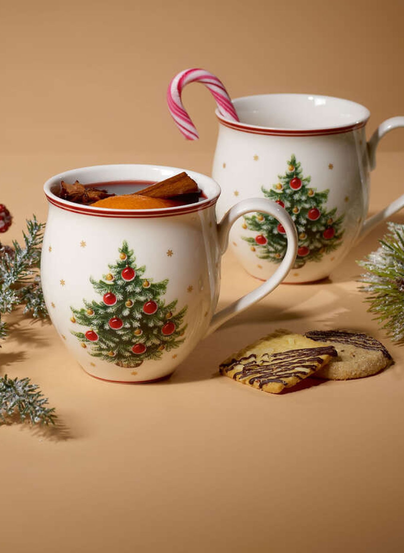 Villeroy & Boch Becher mit Henkel Set 2tlg., Tannenbaum TOY'S DELIGHT: ROT/ WEISS
