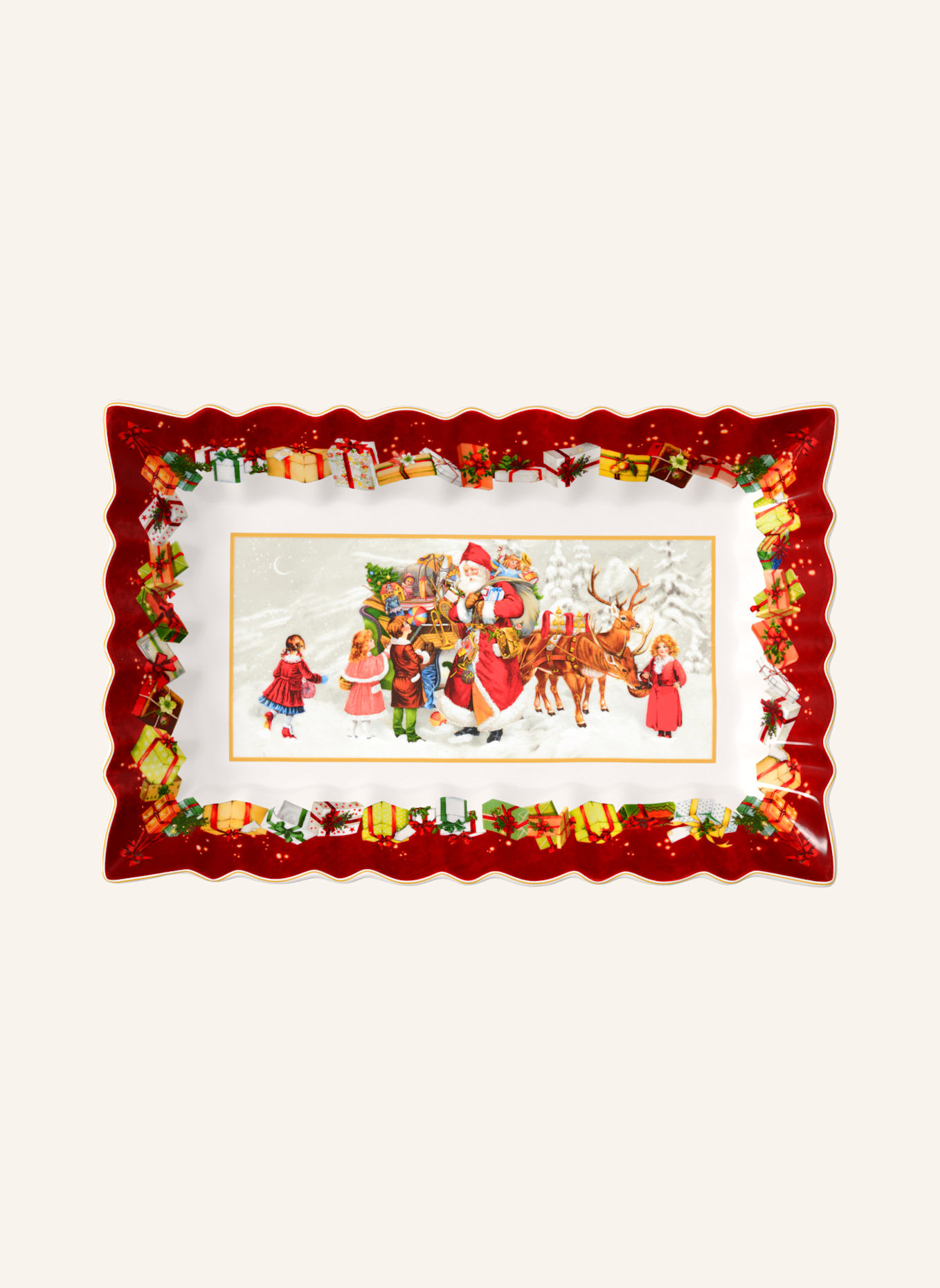 Villeroy & Boch Kuchenplatte eckig, Santa und Kinder TOY'S FANTASY: GELB/ GRÜN/ BLAU/ ROT