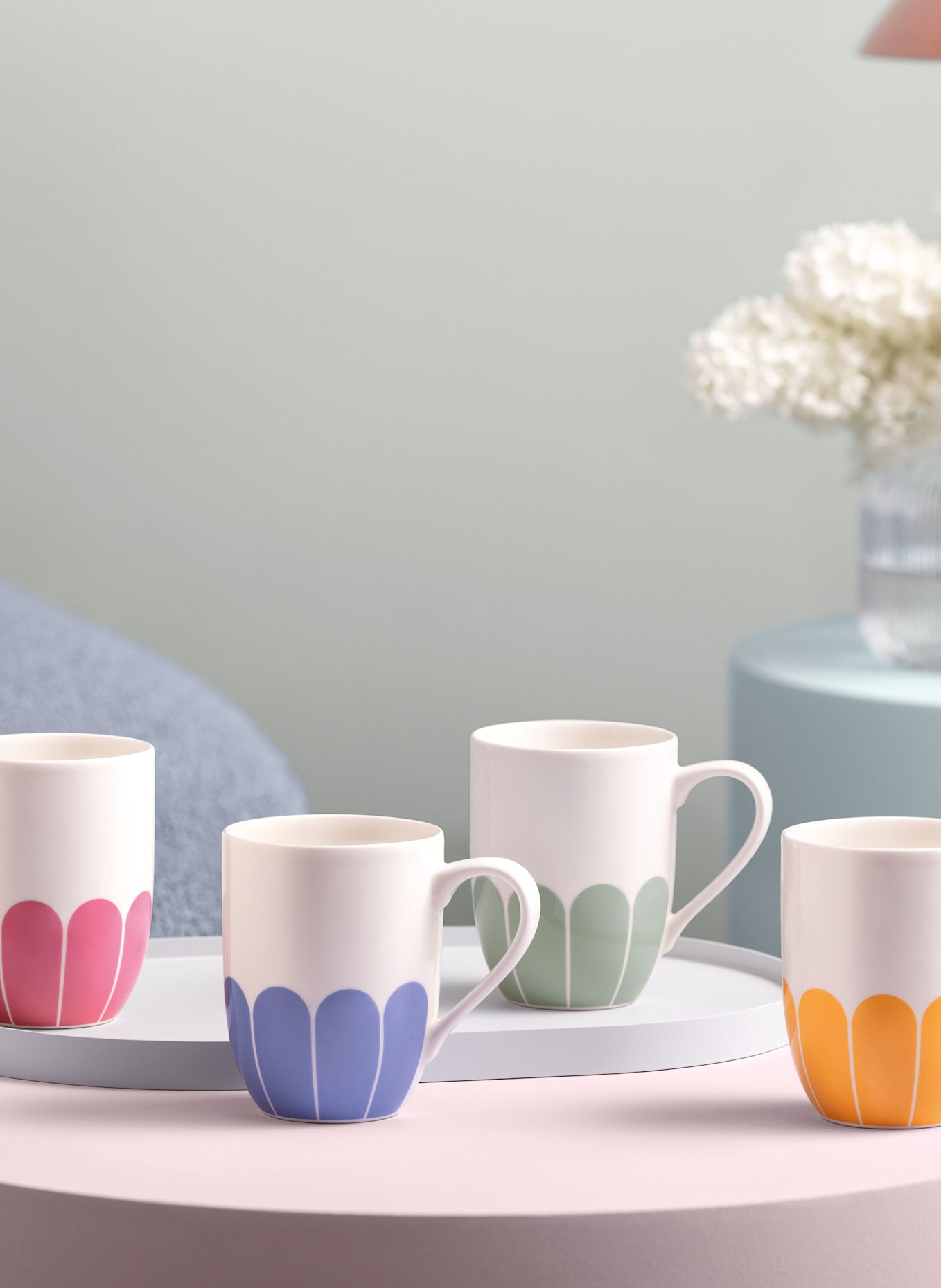 Villeroy & Boch Henkelbecher 4tlg. FLEUR COULEUR: GELB/ GRÜN/ BLAU/ ROT