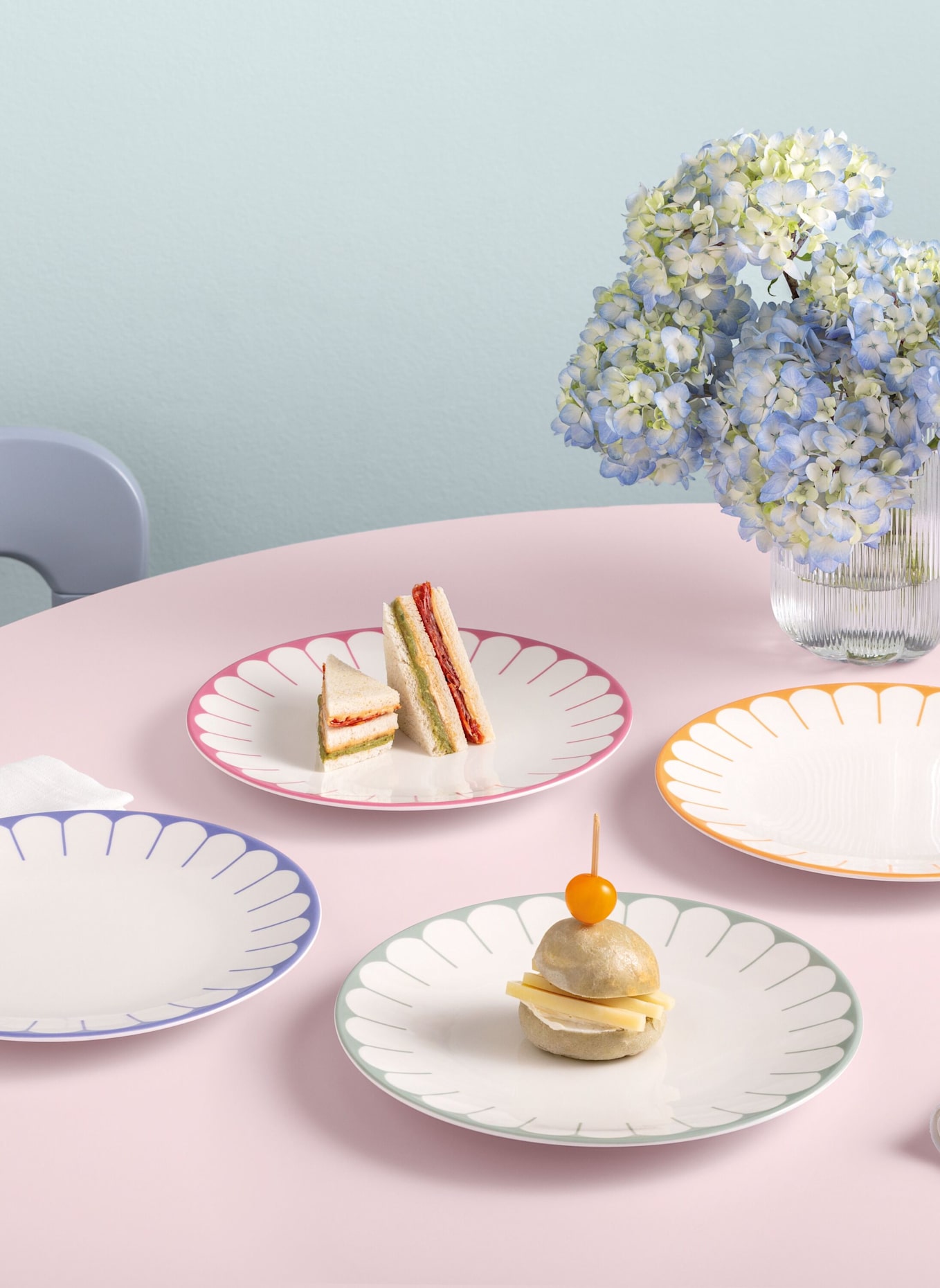 Villeroy & Boch Speiseteller 4tlg. FLEUR COULEUR: GELB/ GRÜN/ BLAU/ ROT